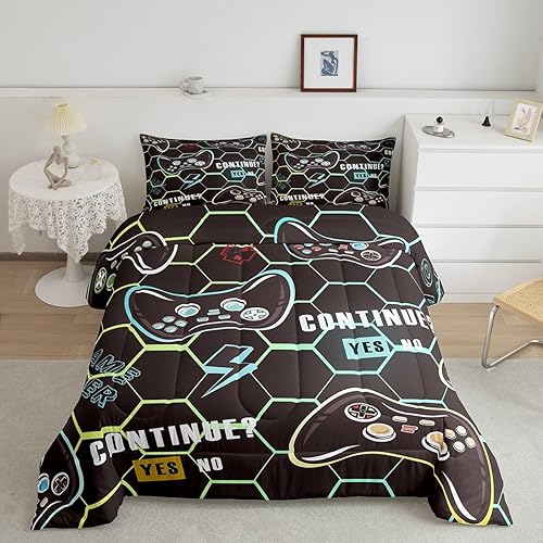 Erosebridal Juego de ropa de cama de tamaño matrimonial, juego de edredón para niños y adolescentes, juego de ropa de cama con videojuegos,