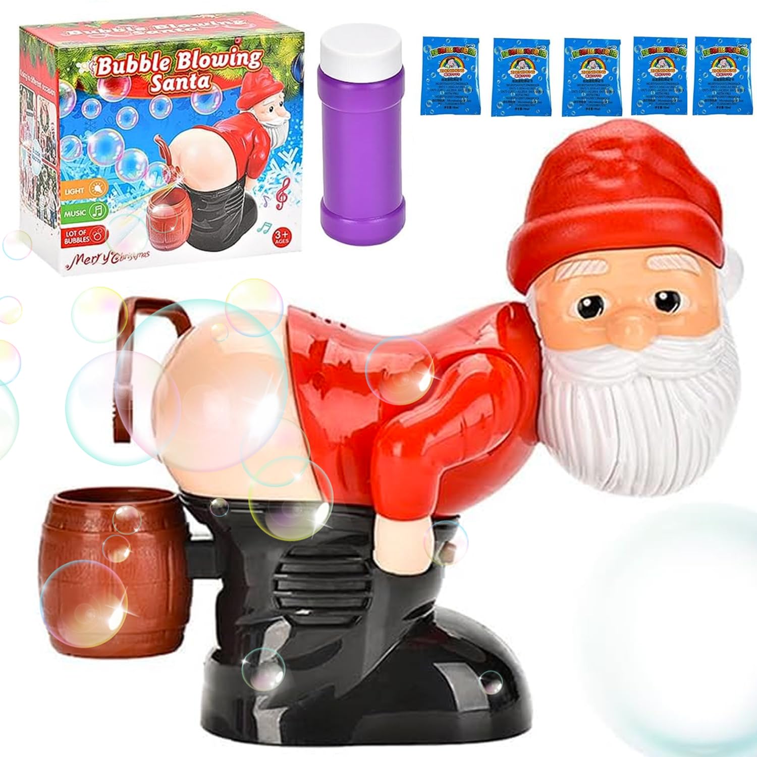 Bubble Machine Santa Bubble Blower, Christmas Bubbles Farting Santa Bubble Machine with Music & Flashing Lights, Stocking Stuffers for Kids