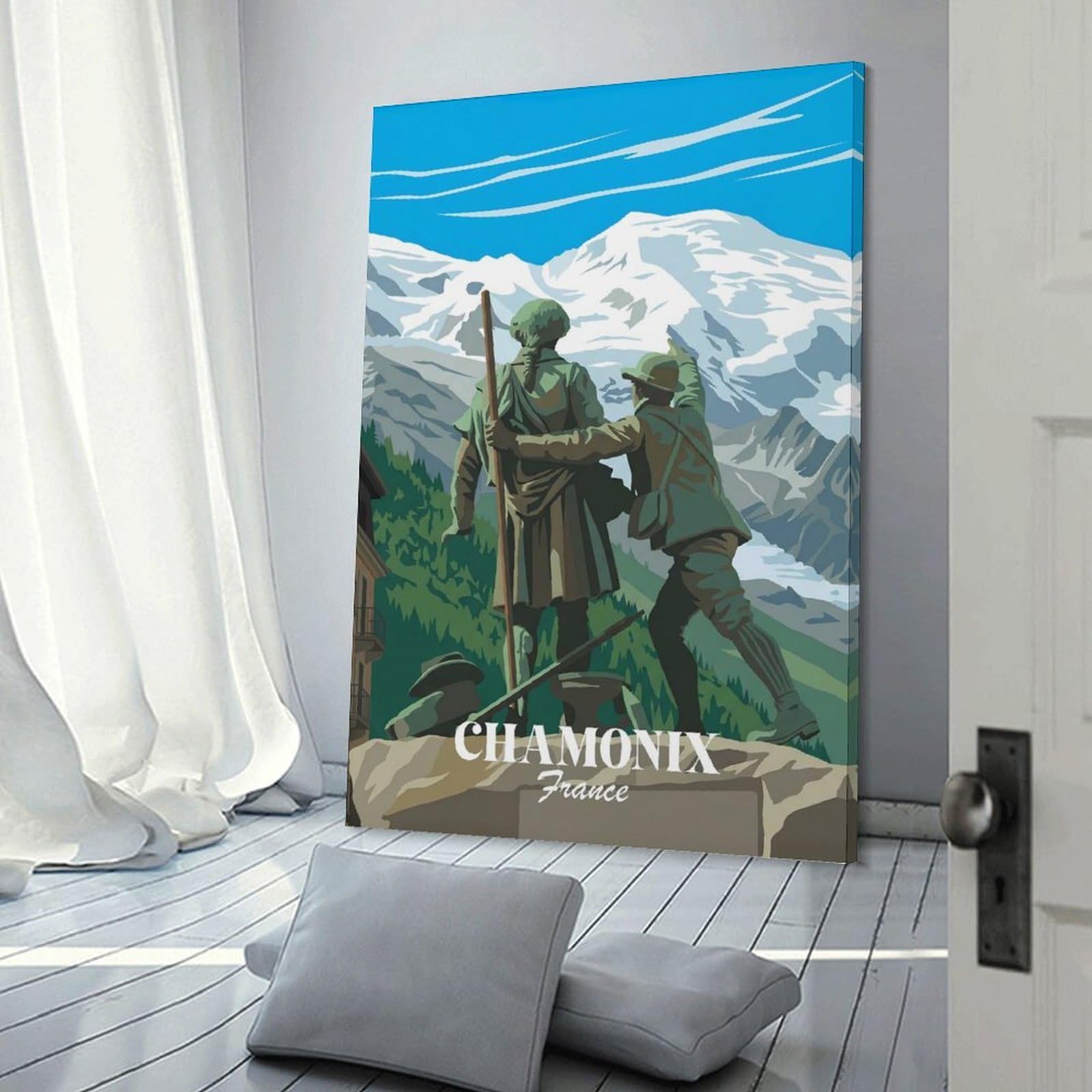Junmoney Chamonix France Hanging Wall Art, 24x36inch(60x90cm), for Entryway, Lounge Links Or Small Walls, Home Artwork for First Impressions