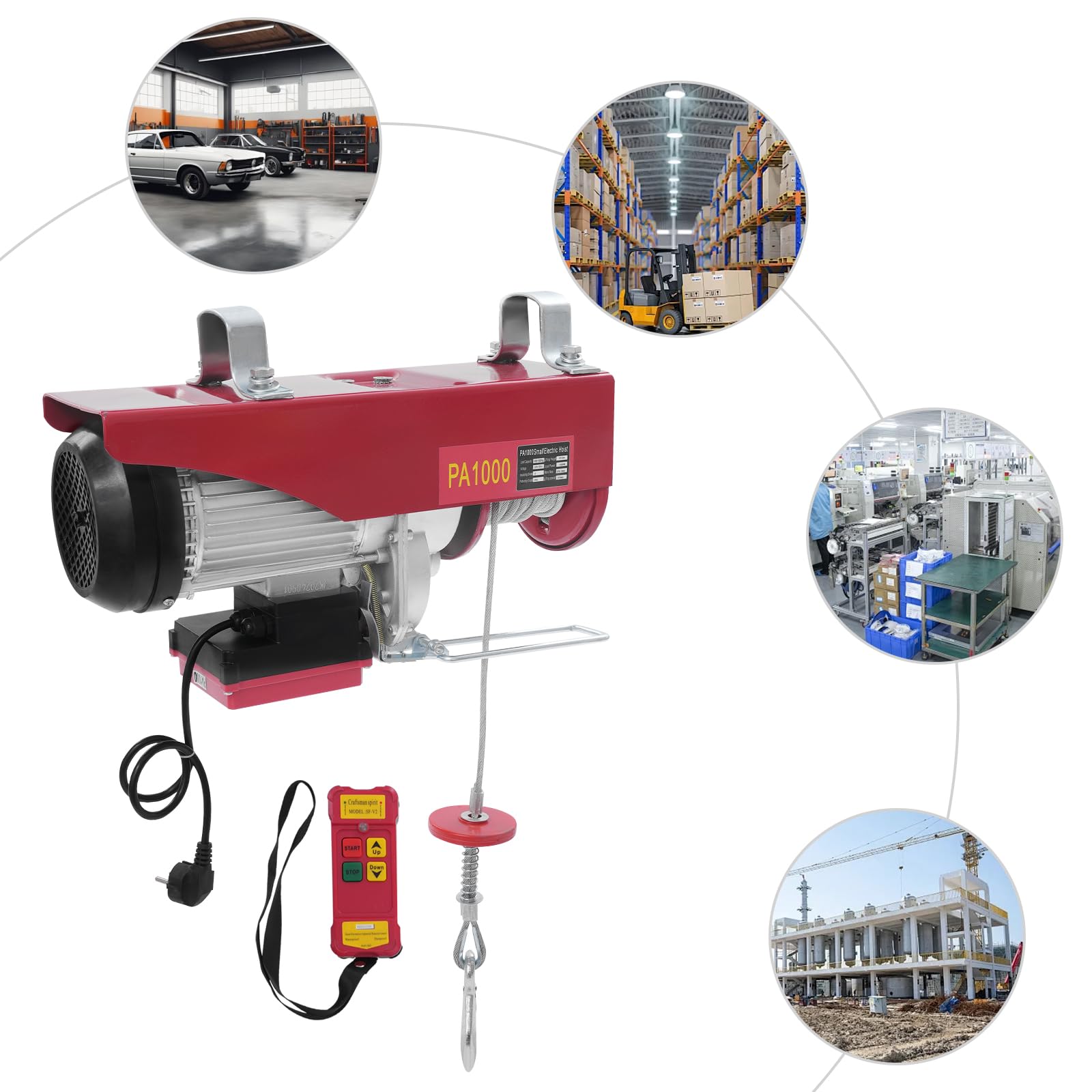 Verricello elettrico da 1800 W con telecomando, paranco a catena 2 in 1 (1000 kg/6 m e 500 kg/12 m), robusto rivestimento di sollevamento per costruzione e magazzino