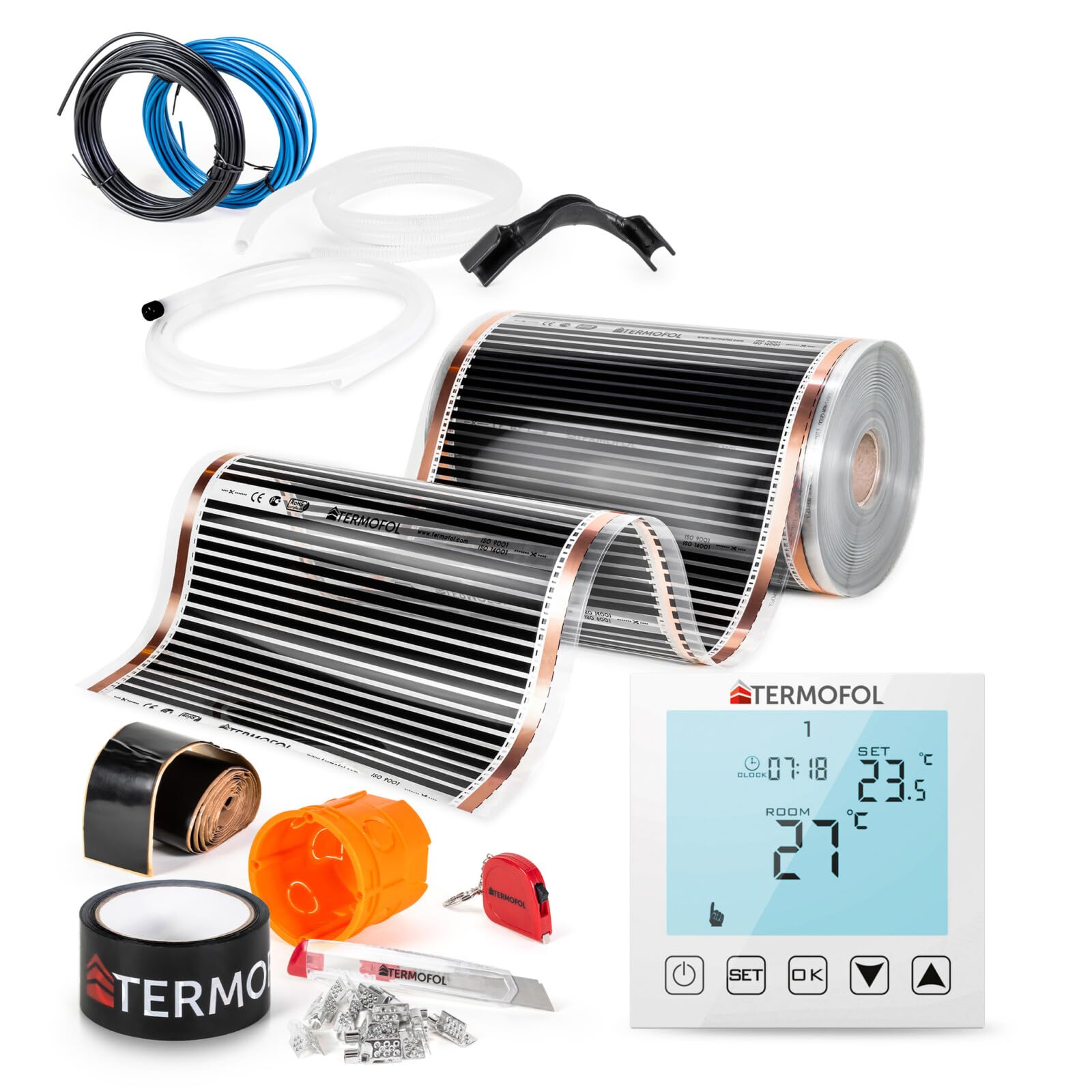 Termofol Riscaldamento Elettrico a Pavimento Set - Kit Riscaldamento con Termostato H1 Riscaldamento ausiliario Potenza 60W/m² - Superficie 1 m² Riscaldamento Elettrico a Pavimento