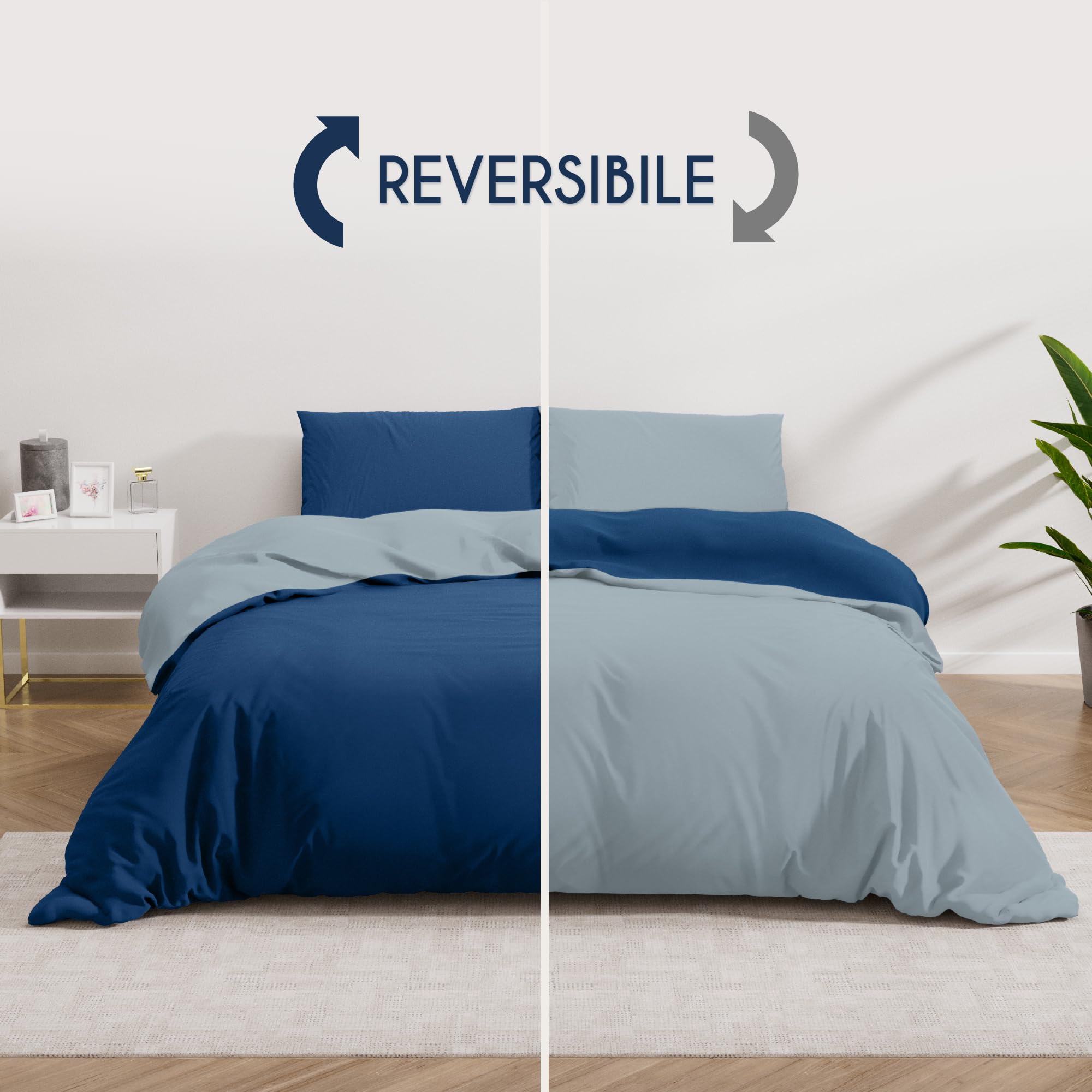 Dreamzie Copripiumino Matrimoniale 200x200 cm con 2 Federe 50x70 cm - Blu Scuro/Blu Grigio Set Copripiumino Matrimoniale 200x200