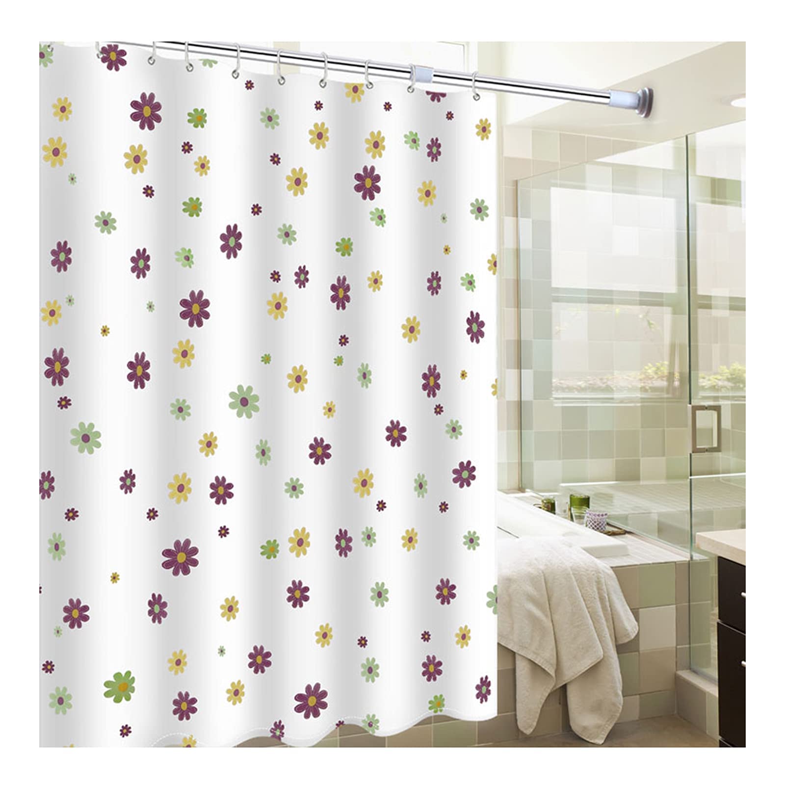 Rideau de douche facile à nettoyer imperméable motif floral pour baignoire