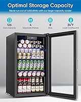 Vista 2 de 3.2 Cu.Ft Mini Fridge with Glass Door - 126 Can Beverage Refrigerator Cooler for Drink Beer Wine Soda, Small Refrigerator for Bedroom Office Bar