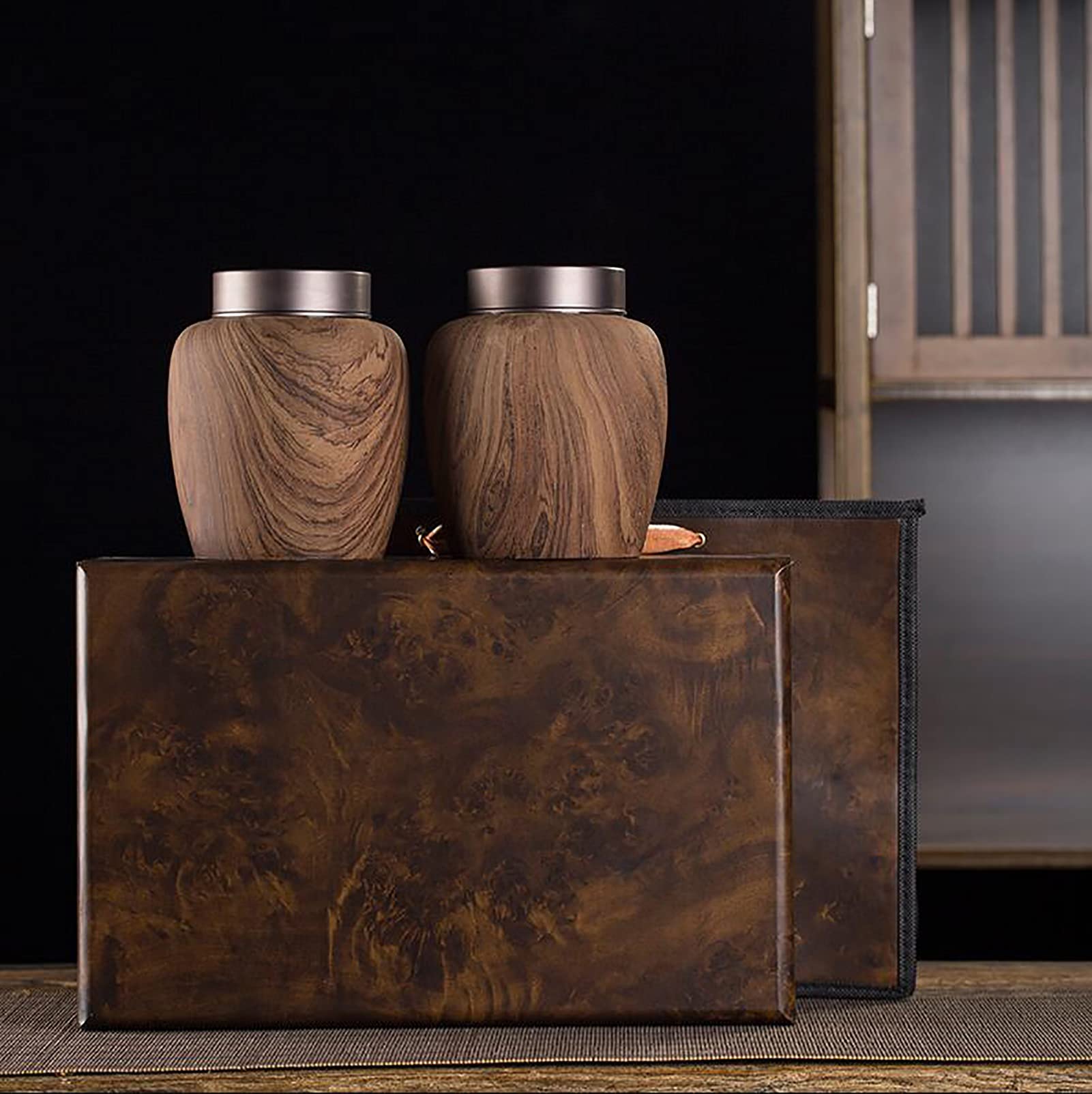 Amazon Liutian セラミックティー缶 包装箱 創造的な木製の穀物密封缶 家庭用収納箱 ハイエンドの空のギフトボックス 保存容器 キャニスター オンライン通販