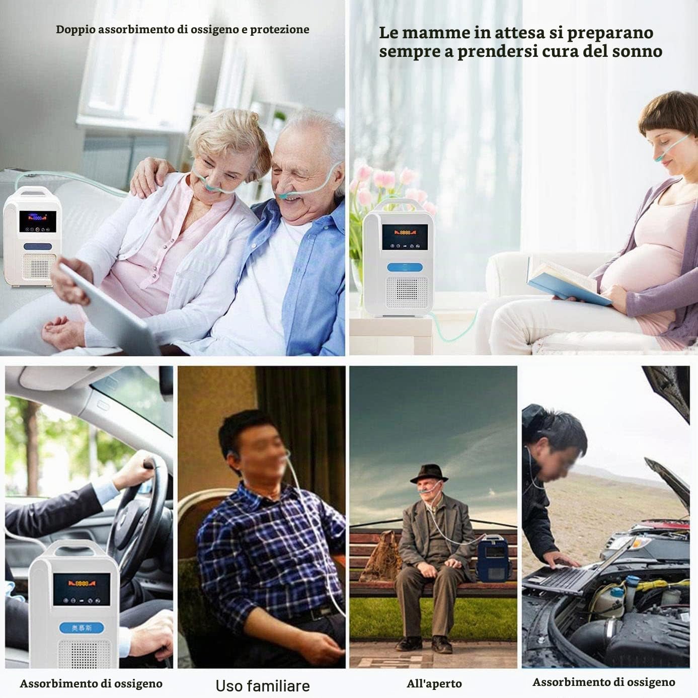 Concentratore di Ossigeno, Macchina per Ossigeno Ricaricabile Portatile, con Funzione nebulizzatore, per Uso Domestico e in Auto da Viaggio, con Batteria Ricaricabile Rimovibile