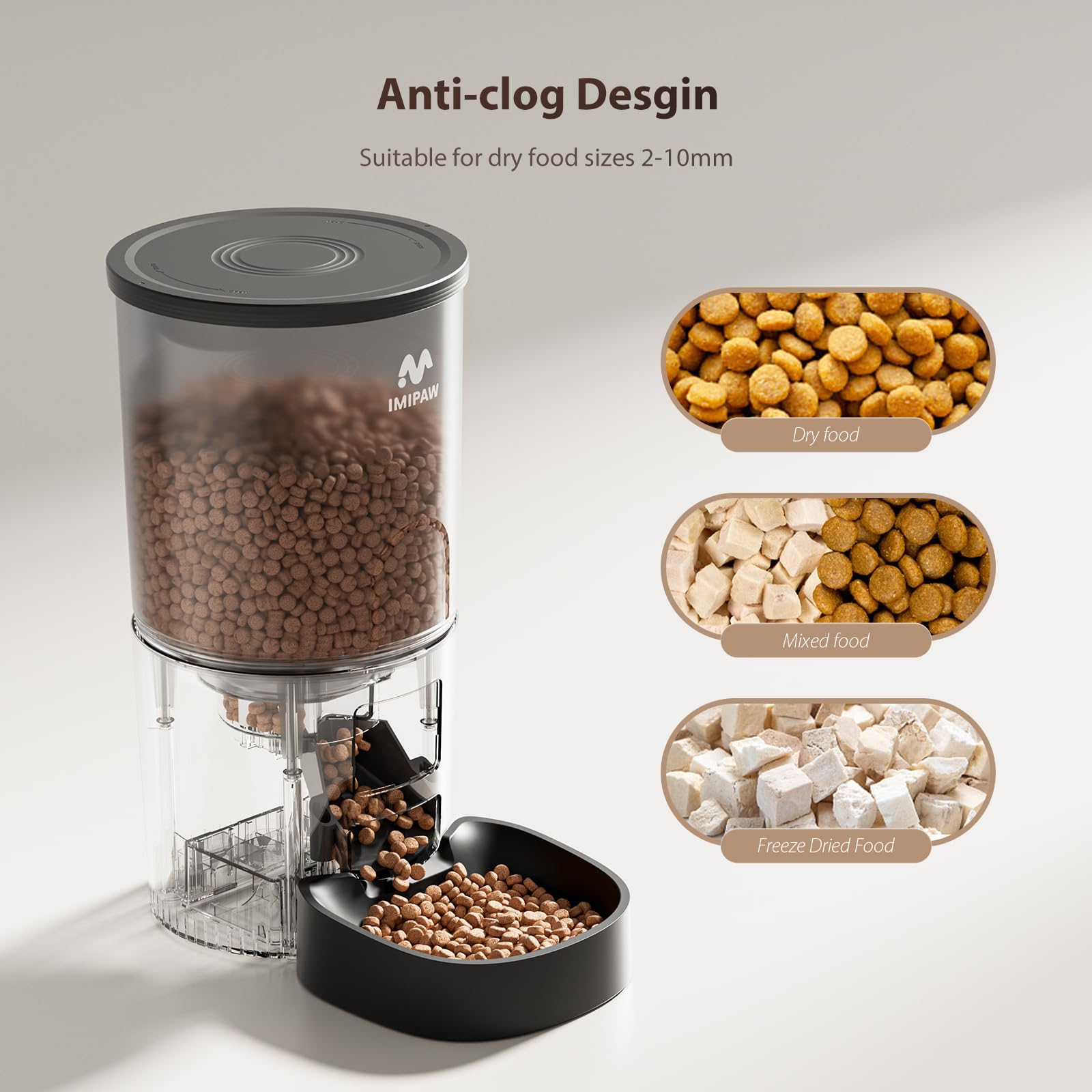 IMIPAW Automatic Cat Feeder, 5L Pet Dry Food Dispenser with Timed Programmable Portion Control, Dual Power Backup, with Desiccant Bag, 1-10 Meals, Easy Set Up, 10 Meals Per Day for Cats and Puppies view 4
