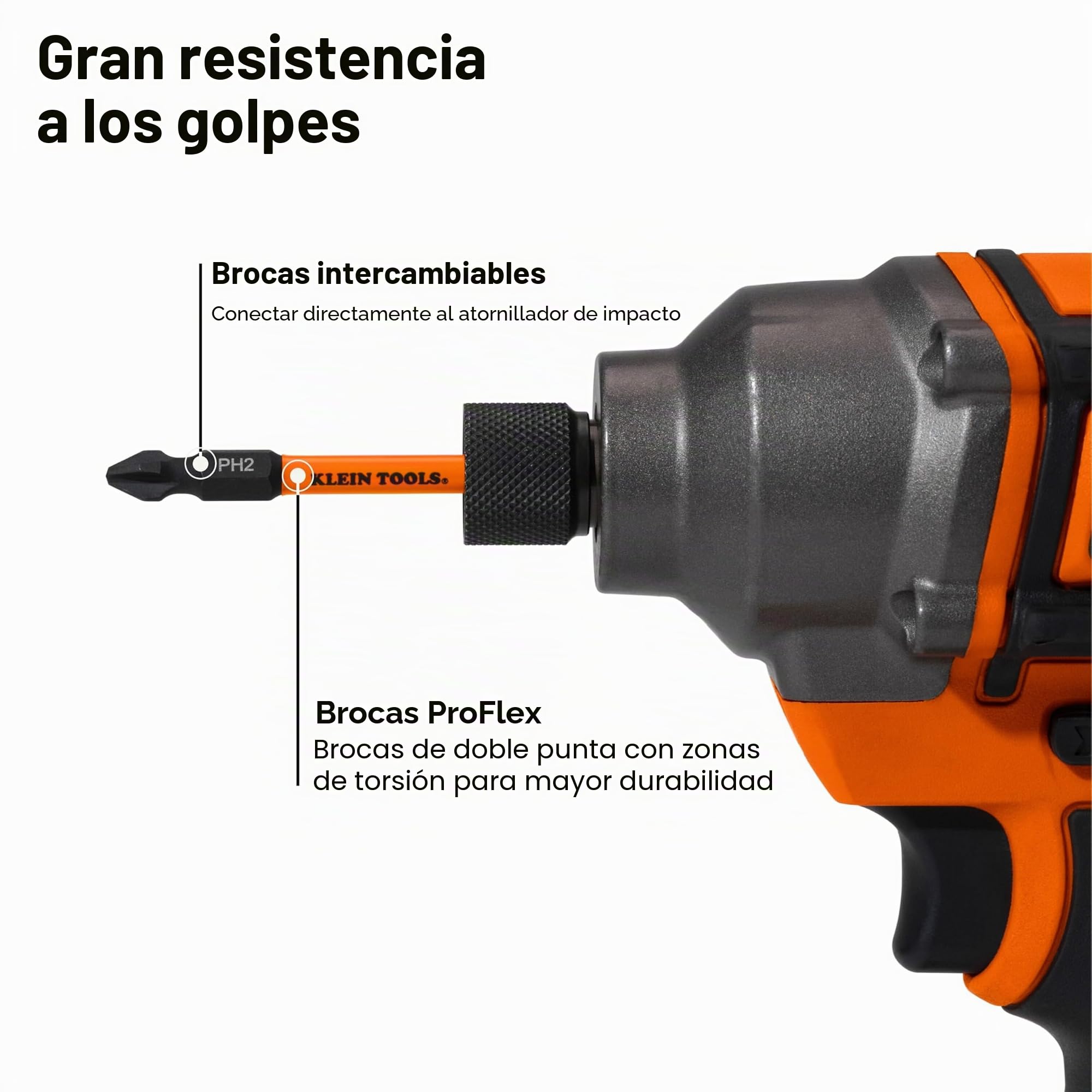 Klein Tools - Destornillador de trinquete 15 en 1 con puntas múltiples, apto para impacto, incluye 7 puntas de doble filo ProFlex Torsion, punta hexagonal de 6,35 mm para tuercas, juego de 8 unidades