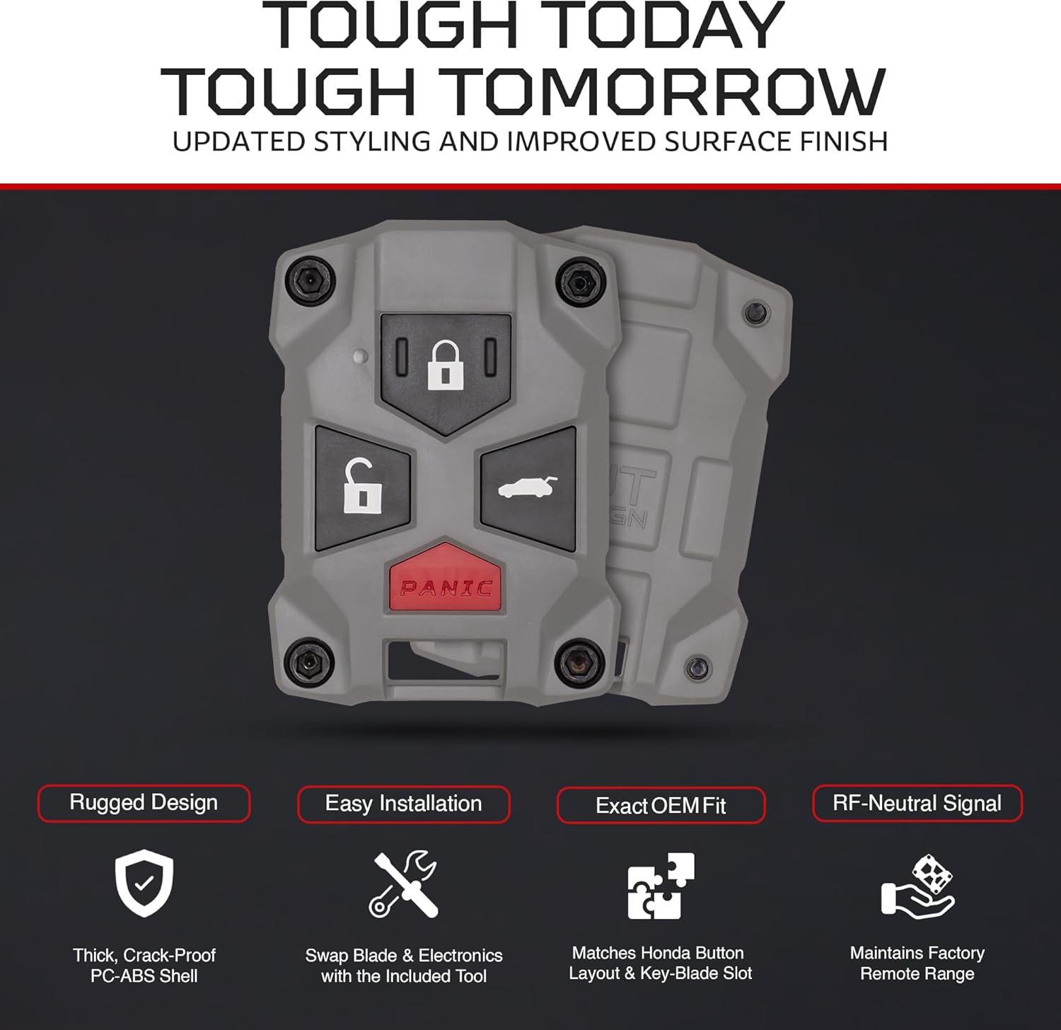 Honda Key Fob Shell by AJT Design – Rugged Key Fob Cover Replacement Case – Fits Accord, Civic, CRV, Pilot & More (2003–2017) – Shell Only, No Electronics – OEM-Style Button Layout - Storm Front