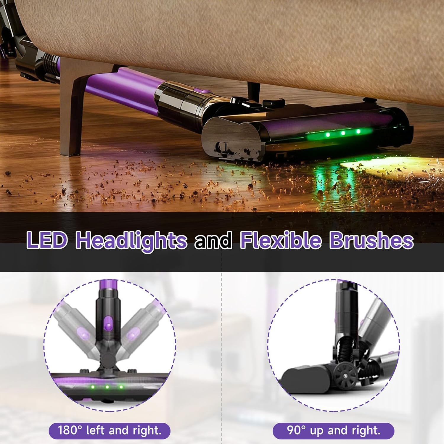 Cordless Vacuum Cleaner, Hardwood Floor Vacuum Cleaners for Home, Stick Wireless Vacuum with LED Light, 50 Min Runtime and Self-Standing, Lightweight Vacuum for Pet Hair, Carpets & Hard Floors - Image 7