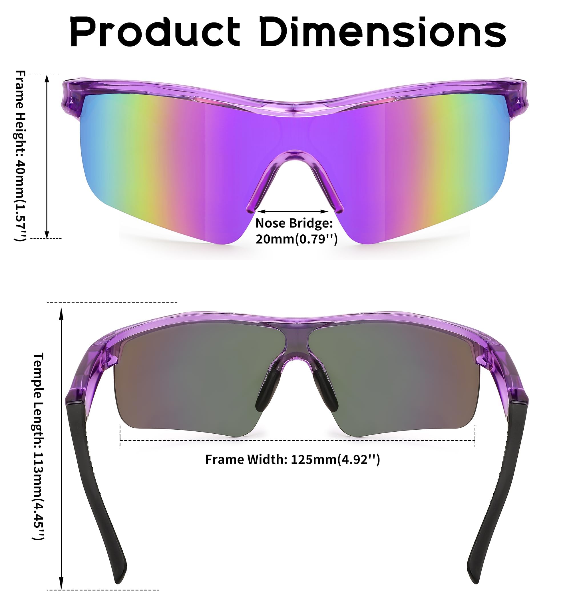 Karsaer Kids Teens Baseball Polarized Sunglasses Sports TR90 Frame Boys Girls Cycling E1002, Purple, 62 - Image 5 thumbnail
