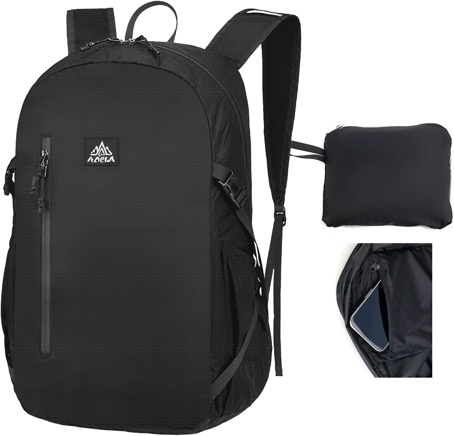 Lightweight Packable Backpack 20L Waterproof Foldable Daypack for Men Women Reusable Packable Bag Outdoor Camping Hiking Travel Cycling (Black)