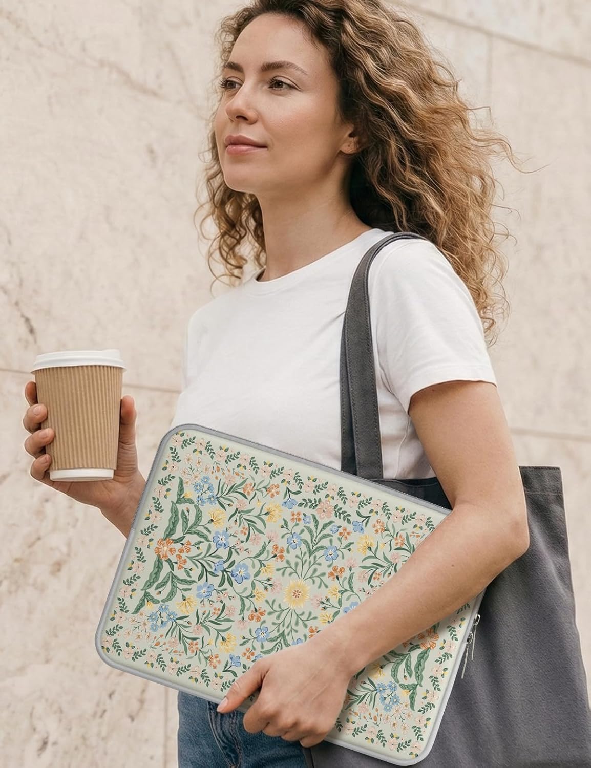 iCasso Laptop Sleeve 13 inch for MacBook Air 13-13.6 inch, Vintage Laptop case for MacBook Pro 13 inch, Slim Protective Travel Carrying Case for MacBook Pro 14 inch, Chromebook, HP, Green Boho Floral - Image 8