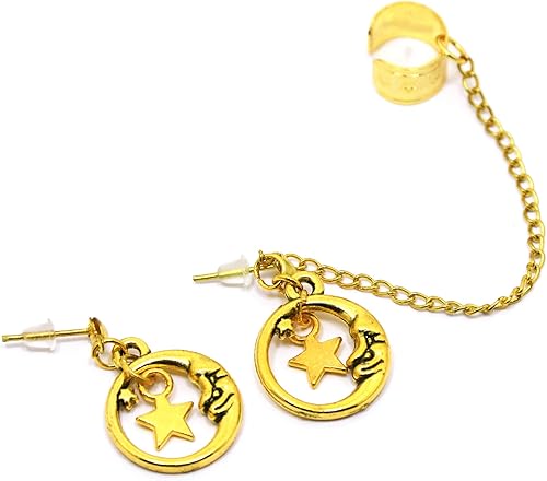 Miniatura 3 de Gold moon ear cuff Handmade celestial stars earrings fake cartilage cuffs half moon dangling ear wrap crescent boho Valentines jewellery gift