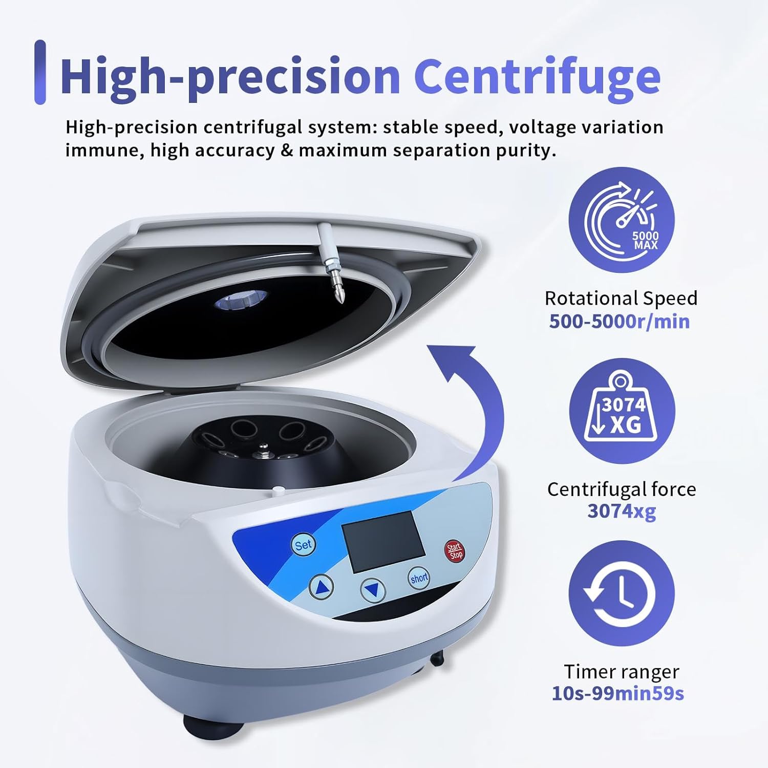 Bench-top Centrifuge for PRP and PCR Applications, Desktop Centrifuge 500-5000rpm, 130W Low Speed Lab Mini Centrifuge with Timer 10sec-99min55sec, for Clinics & Colleges