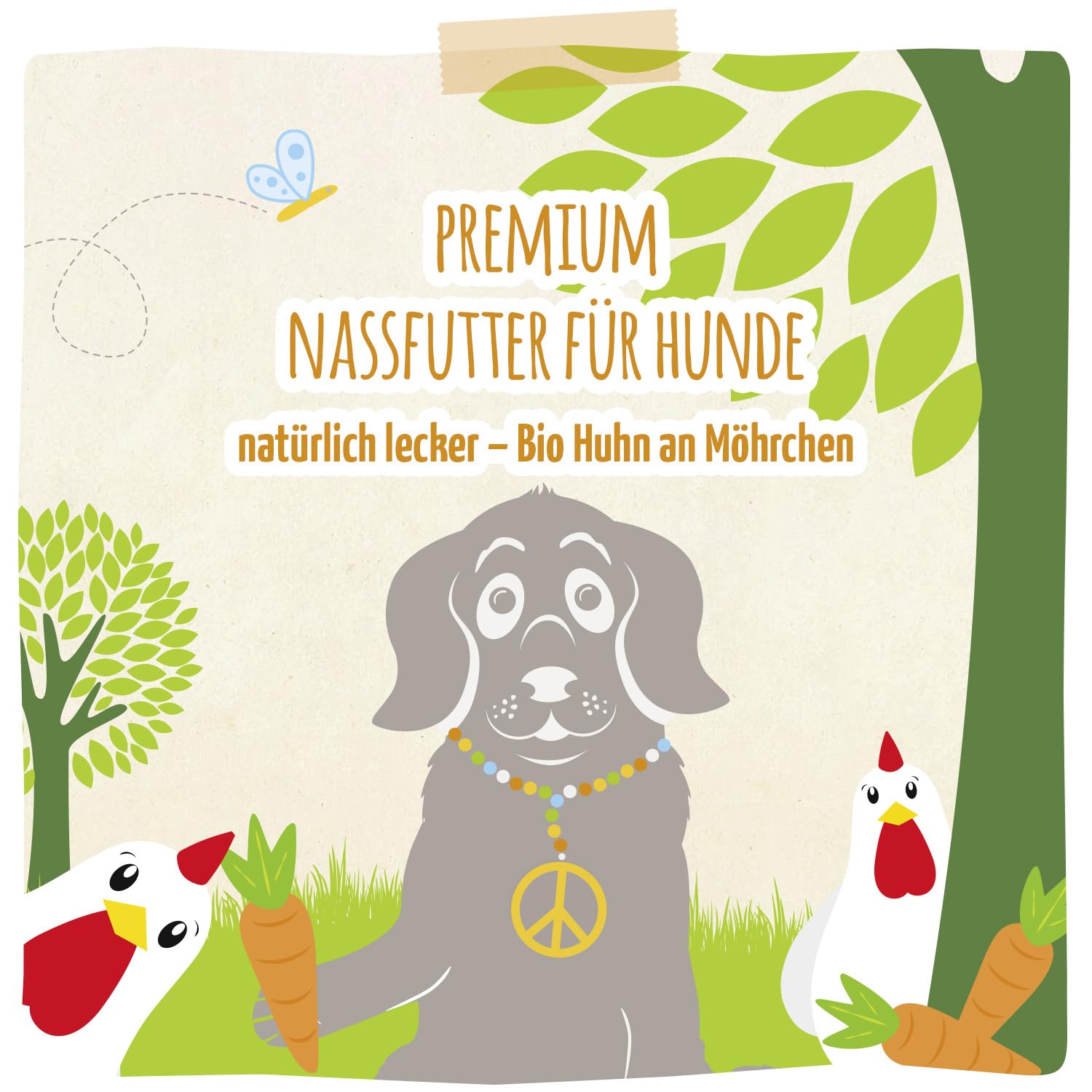 MjAMjAM – Premium Nassfutter für Hunde - natürlich lecker – Bio Huhn an Möhrchen,6er Pack (6 x 400g), getreidefrei mit extra viel Fleisch