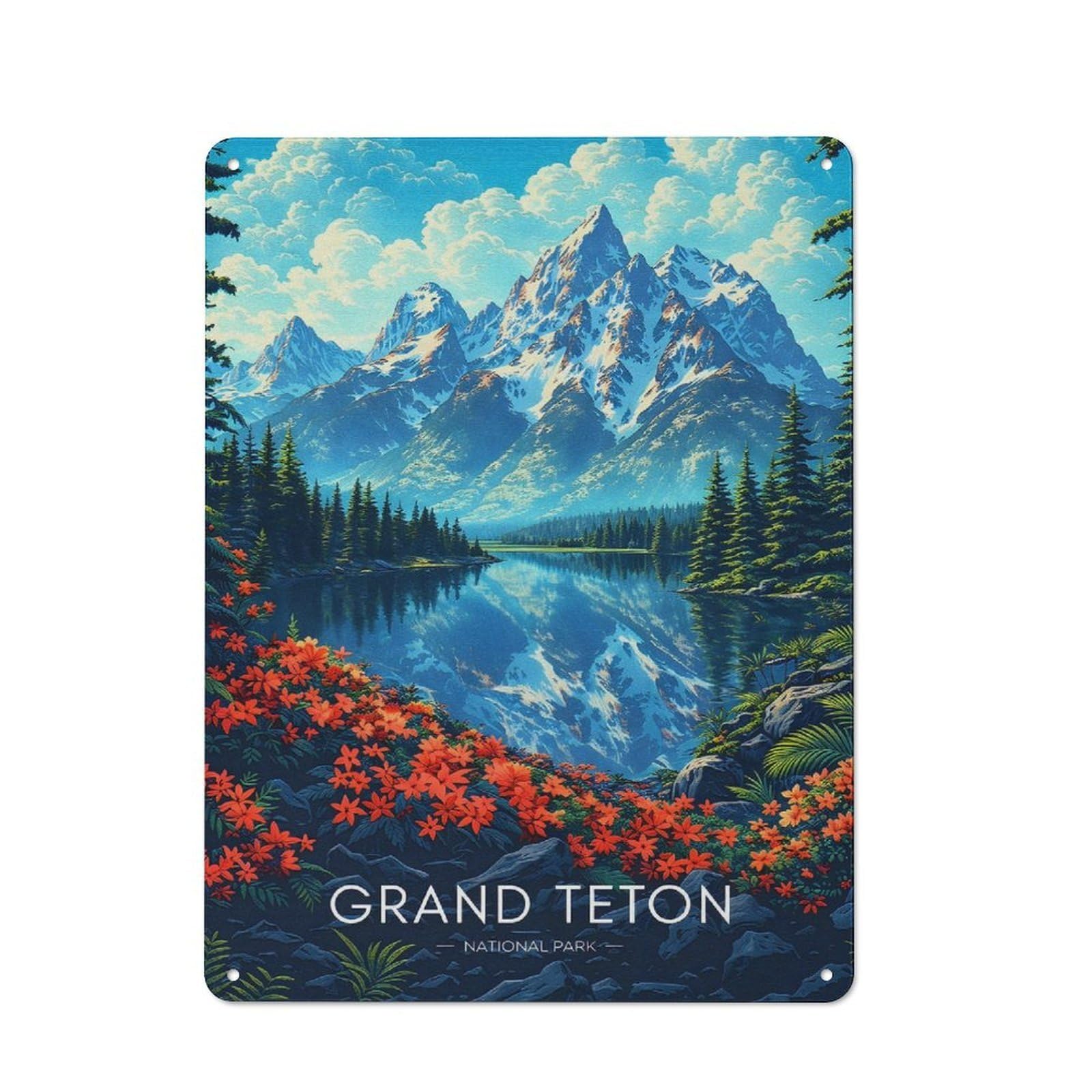 Junmoney Style-17 Tin Wall Plaque 40X30cm With Grand Teton National Park Vintage (2) For Garage Wall, With Clear Vintage Wall Decor Character