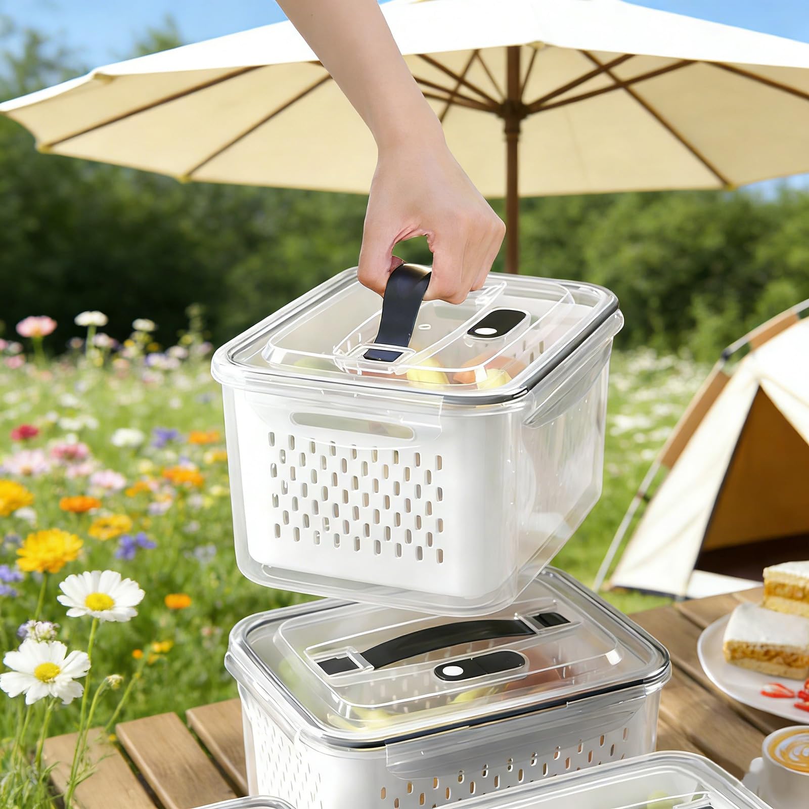 Greabuy Cestas versátiles para refrigerador con asas, filtro desmontable, ideal para verduras, preparación de comidas, contenedores multiusos para refrigerador