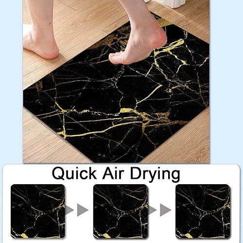 Miniatura 5 de Alfombra de baño con patrón de mármol dorado, antideslizante, de secado rápido, súper absorbente, delgada, para debajo de la puerta, lavable,