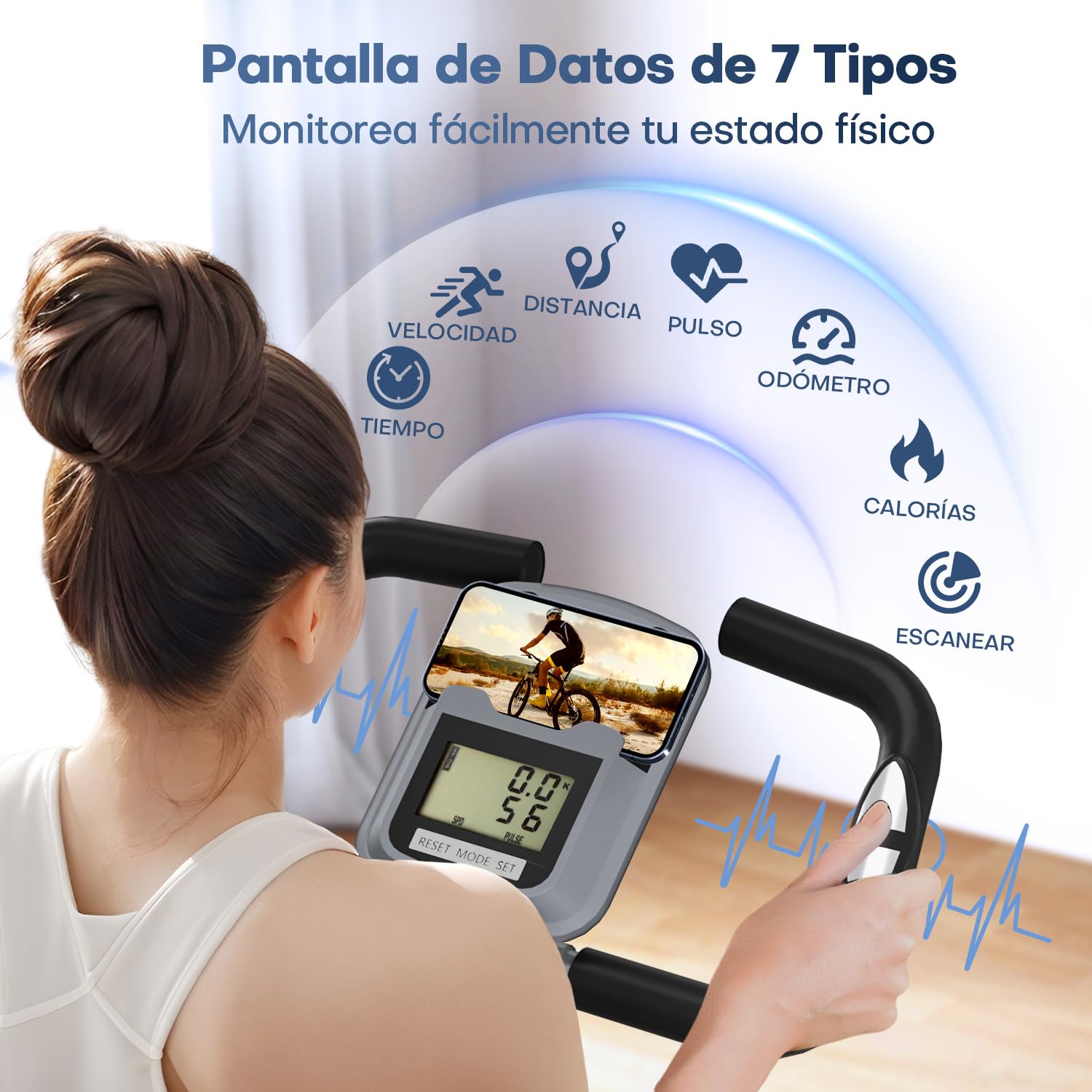 VANNECT Bicicleta Estatica Plegable 5 en 1 con Respaldo y 16 Niveles de Resistencia, Bicicleta Estatica para casa con Banda de Resistencia, Monitor LCD y Medición de Pulso Manual, Capacidad 160 Kg