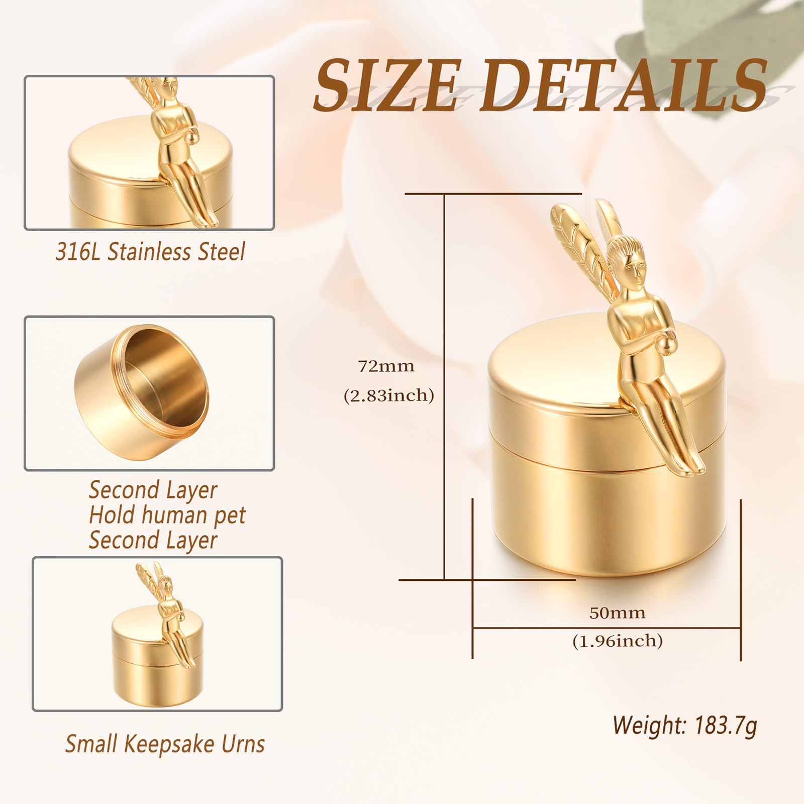 Minicremation Kleine Urne für menschliche Asche, schöne Mini-Sharing Urnen mit exquisiten Box Kremation Lagerung Keepsake Memorial und Asche für geliebte Menschen (G010-Gold)