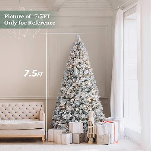 Miniatura 6 de OasisCraft Árbol de Navidad preiluminado de 7.5 pies con nieve, árbol de Navidad con bisagras de alta calidad, árbol de Navidad artificial para