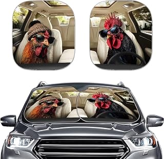 Rooster Car Windshield Sunshade 2 Piece Sun Blocks Sun Visor Shield,Novetly Car Sun Shade fit Most Sedan,Sport Model,SUV,Mini Van