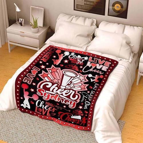 Miniatura 4 de M YESCUSTOM Manta personalizada con nombre, manta personalizada de animadora con texto rojo, manta personalizada para adultos y niños, sofá cama,