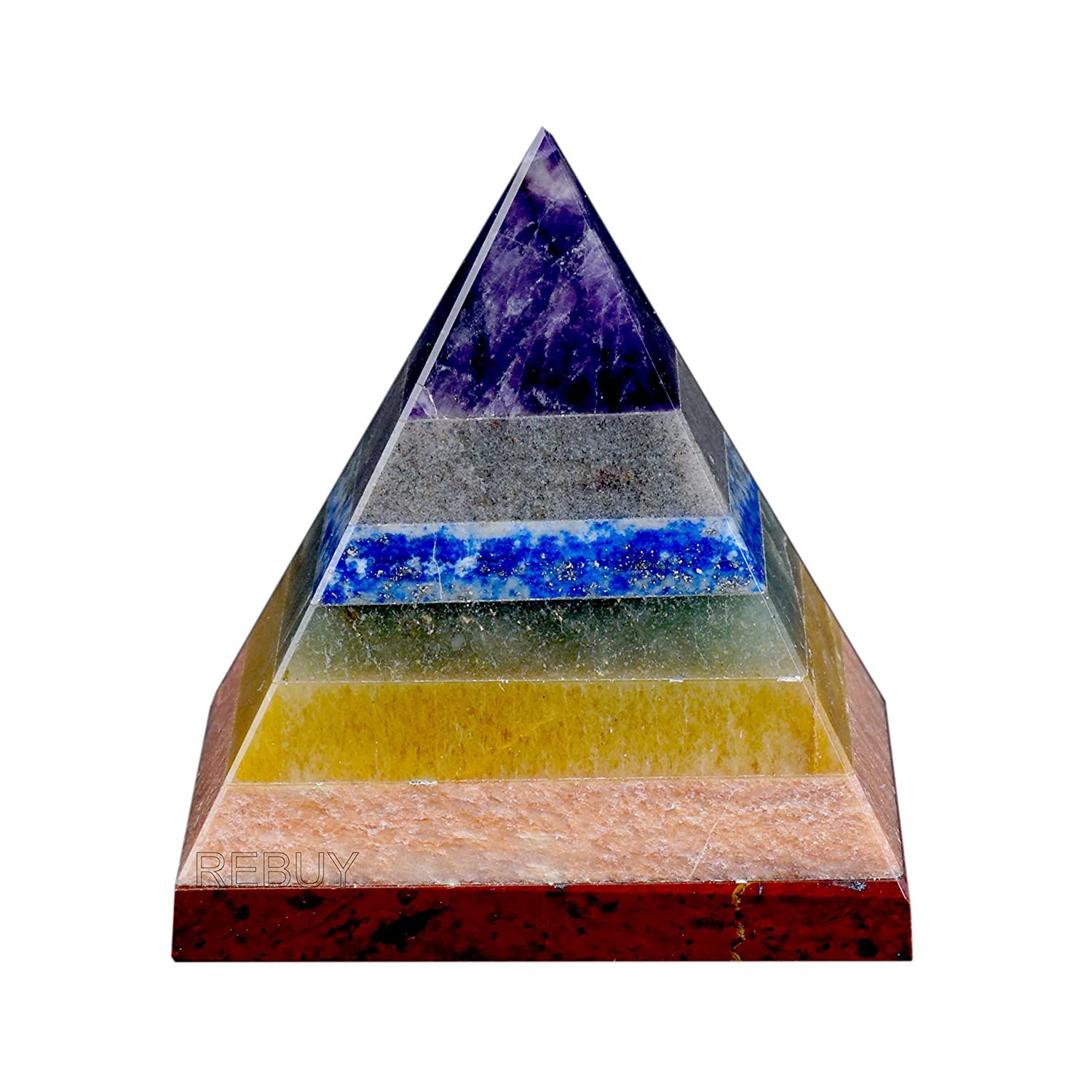 REBUYSeven Chakra Pyramid 7 Chakra Stone Pyramid Crystal Pyramid Healing Stone Pyramid, Color Multi, Size 50 MM Approx