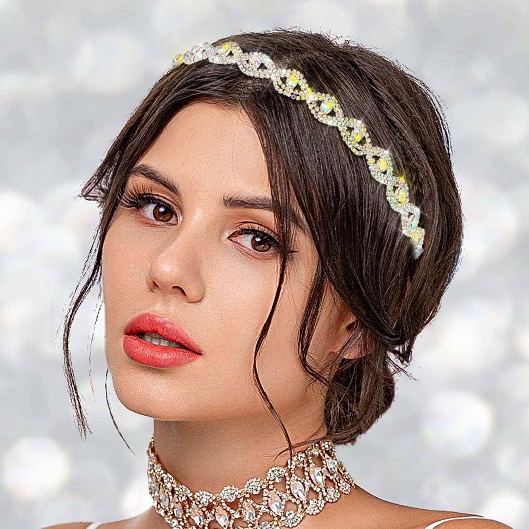 Yokawe Wedding Rhinestone Headband Crystal Head Chain Elastic Bridal Sparkle Multicolors Headpieces for Women (Silver B)