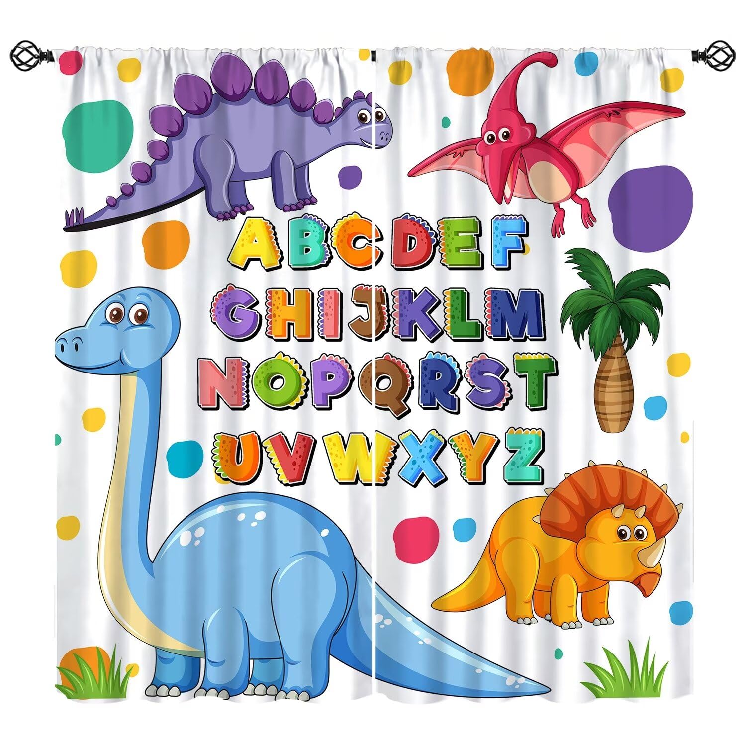ABC Classroom Curtains Kids Curtains Colorful Cartoon Dinosaur Alphabet Learning Boys Girls Window Treatments for Toddler Bedroom Window Drapes 63