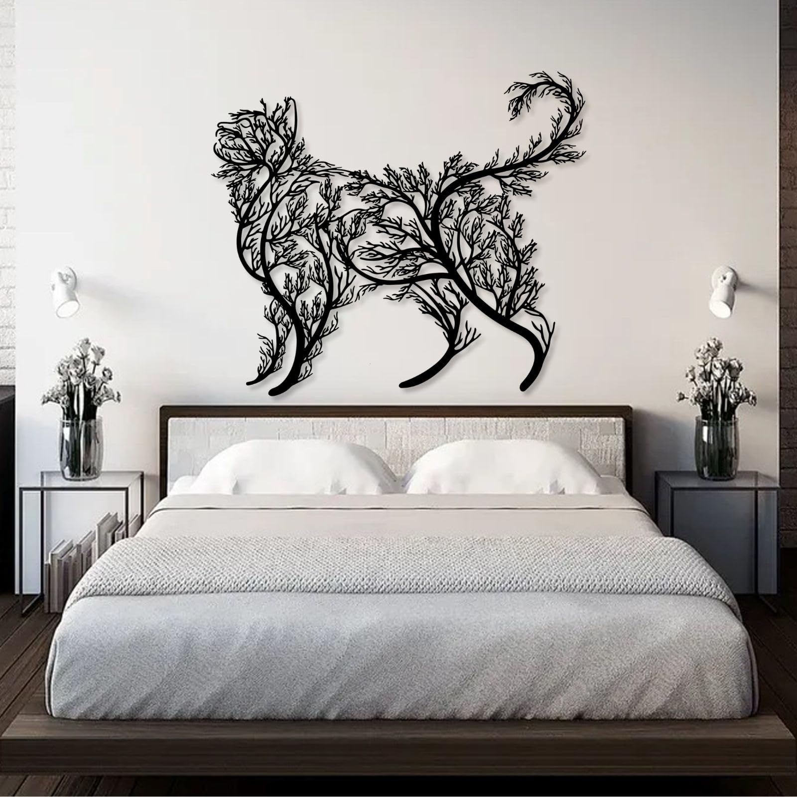 Decoración De Pared De Metal Árbol Decorativo con Forma De Gato Letrero Grande para Sala De Estar Regalo para Amantes De Los Gatos 90 X 78 Cm Blanco.