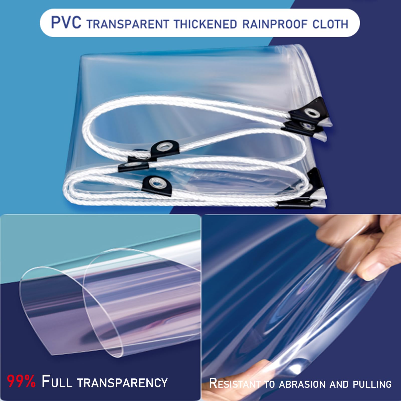 Bâche imperméable épaissie Transparente, Coupe - Vent et Ripstop Chaque 50cm a Un oeillet renforcé pour Toutes Les Occasions à la Maison (3.9x3.9m, mm, 0.50)