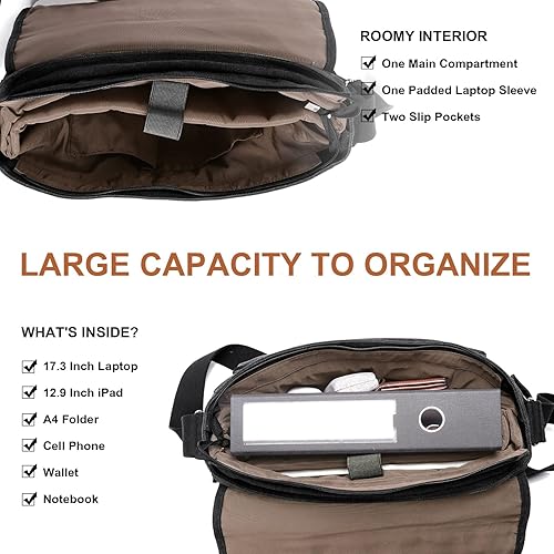 Miniatura 3 de ESTARER Bolsa de mensajero de 17 a 17.3 pulgadas, bolsa de computadora para hombre de lona resistente al agua, bolsa de hombro para computadora
