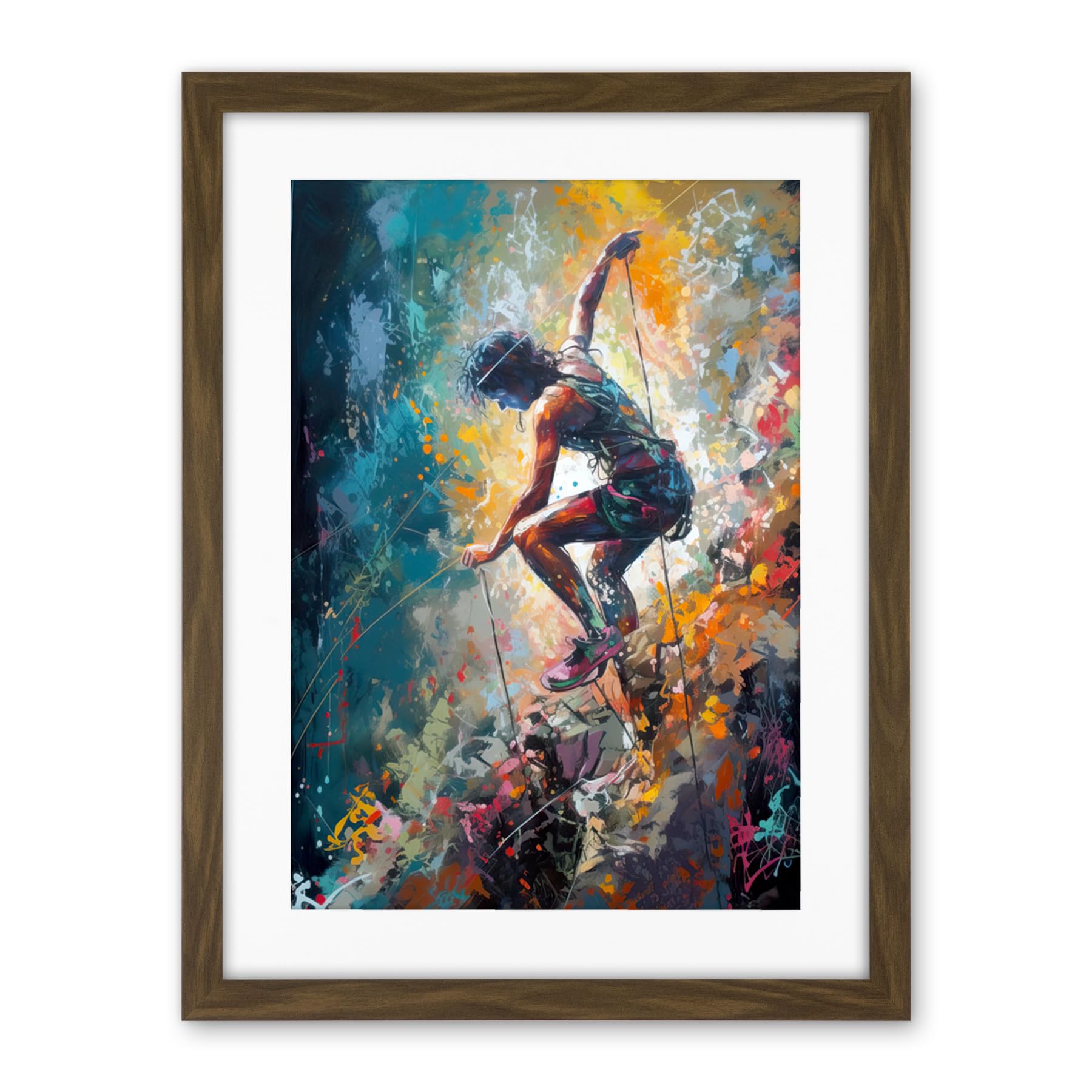 Artery8 Rock Climber Multicoloured Mountain Cliff Descent Artwork Framed Wall Art Print 18X24 Inch