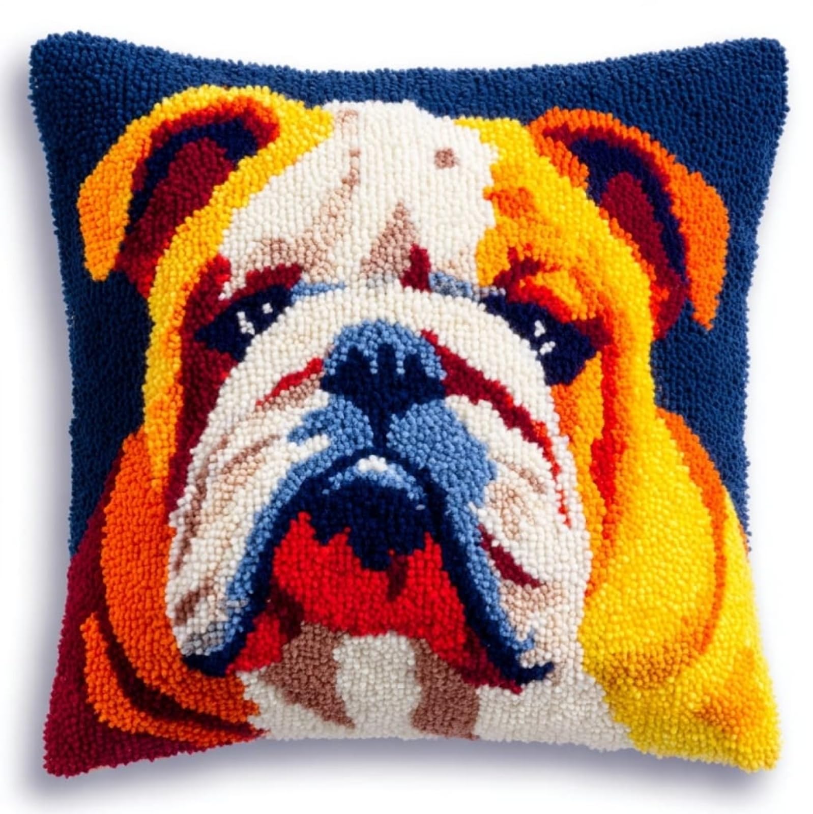 AxiangziK Latch Hook Pillow Kit 17x17in,English Bulldog Complete DIY Cushion Cover for Adults Beginners,Home Sofa Decor & Family Craft Night Gift