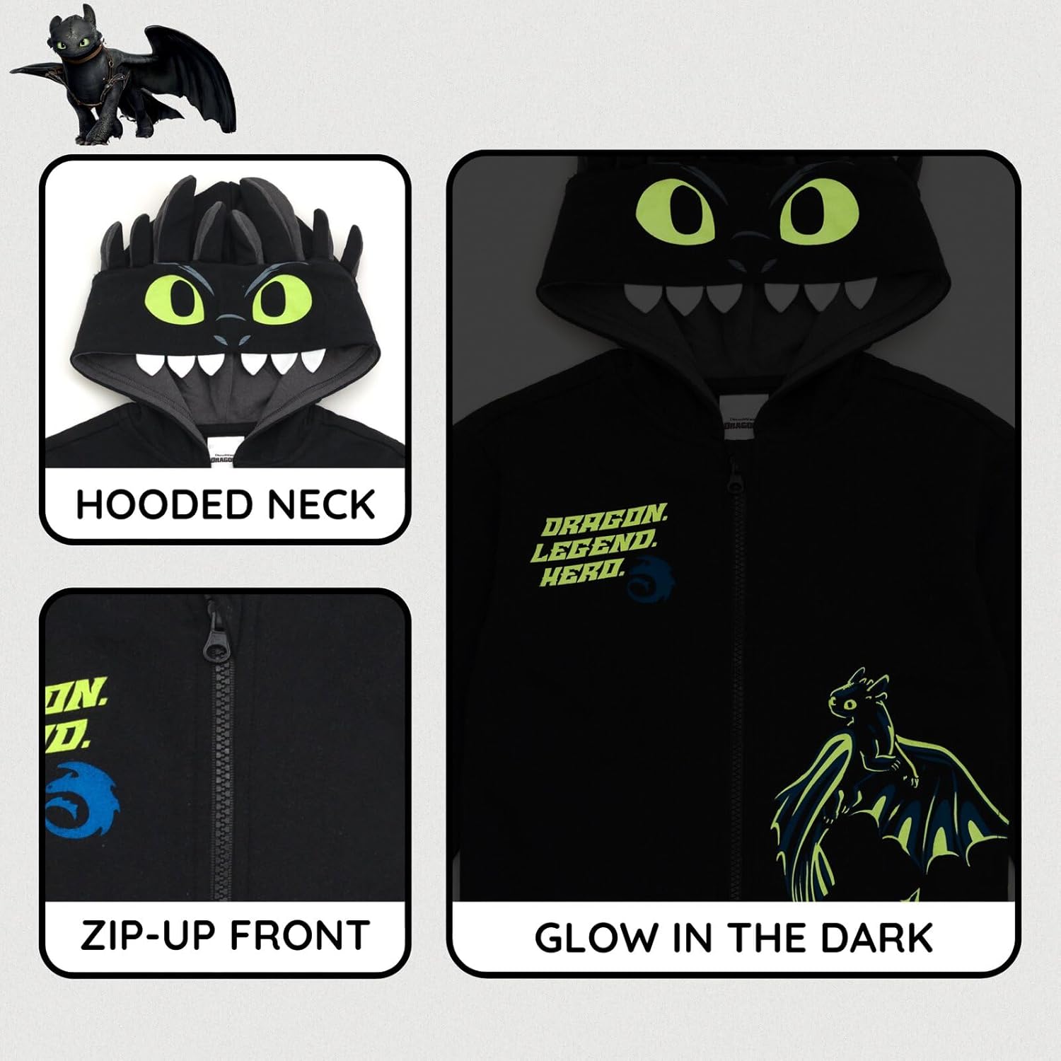 DreamWorks How to Train Your Dragon Fleece Cosplay Zip Up Hoodie Toddler to Big Kid Sizes (2T - 18-20) - Image 4