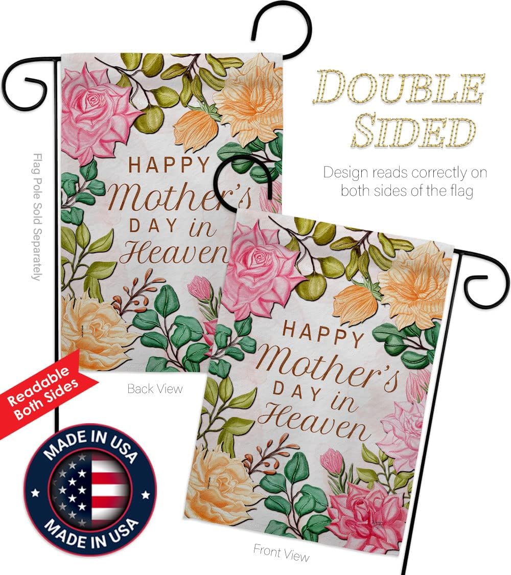 Mother's Day In Heaven Grave Decorations For Cemetery Decor with Pole Post Outdoor Home Banner Grandparent Mom Yard Flag Daddy Grandma Mama Lawn Tapestry Yard Garden Stand Remembrance Memorial Mothers Day Gift Made in USA