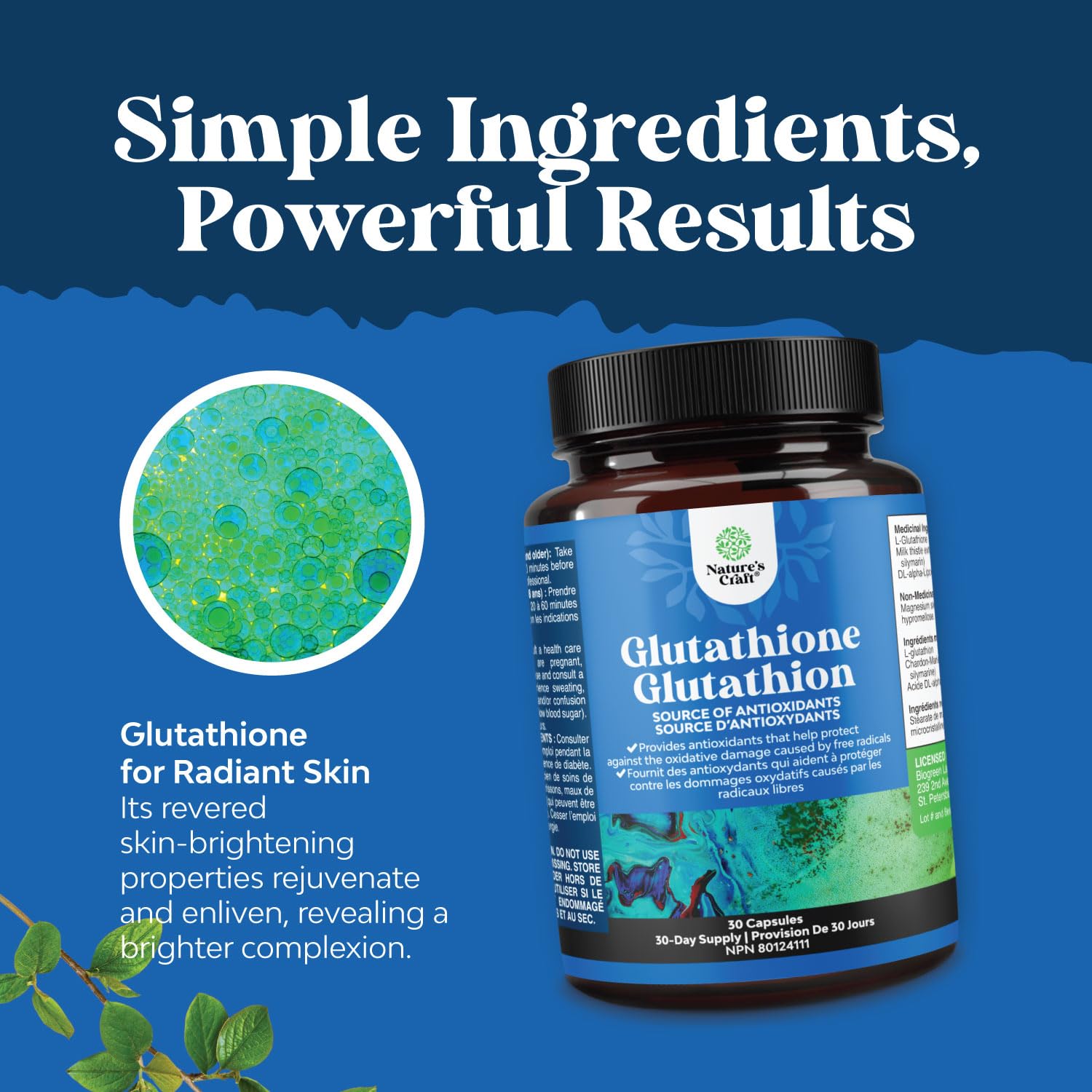 Meilleur glutathion Complément alimentaire naturel – blanchiment de la peau  anti-âge Avantages réduite L-glutathione pilules pour homme et femme – 