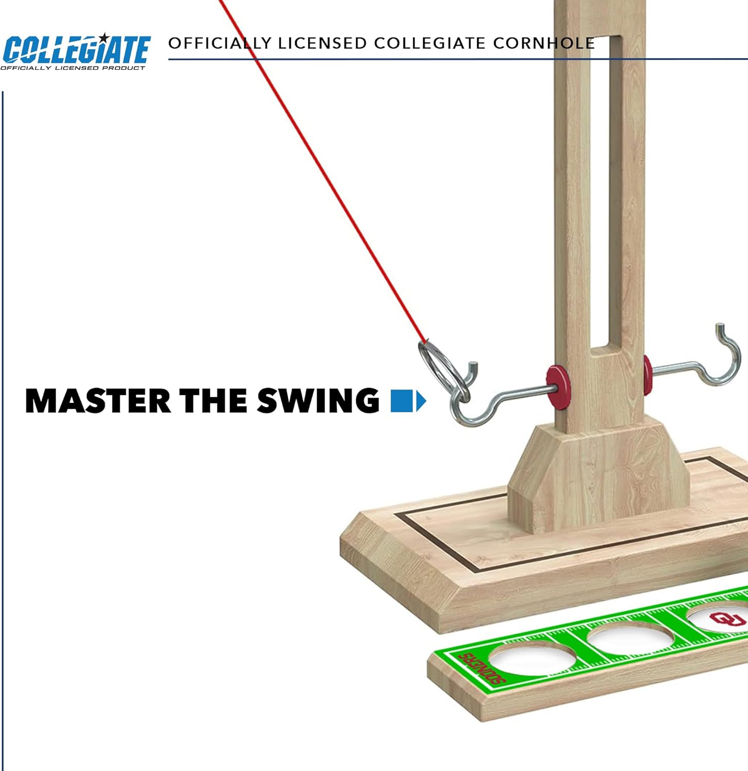 Wild Sports NCAA Oklahoma Sooners Wooden Ring Swing Battle - Head-to-Head Ring Toss Hook & Ring Game for College Football Fans