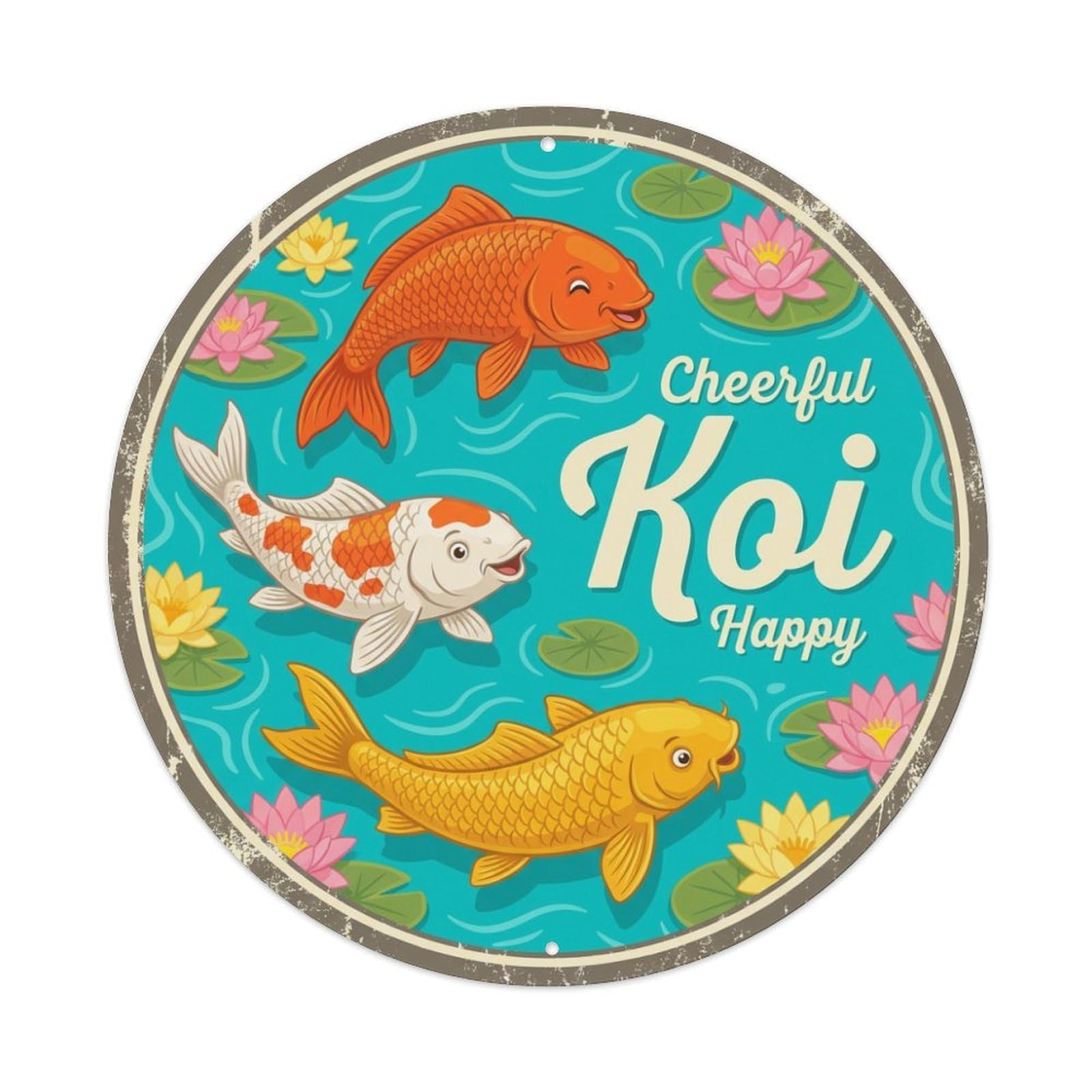 Metal Tin Sign Koi Fish Colorful Vintage Japanese Retro