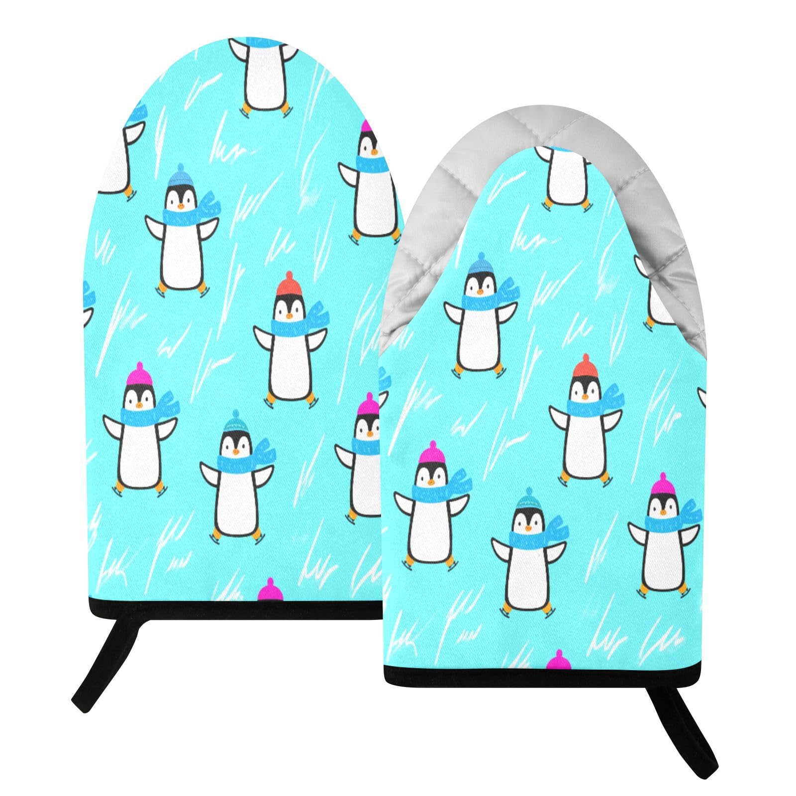 BURSTDDY Cartoon Penguin (2) Oven Mitt,Heat Resistant Kitchen Mitts for Cooking
