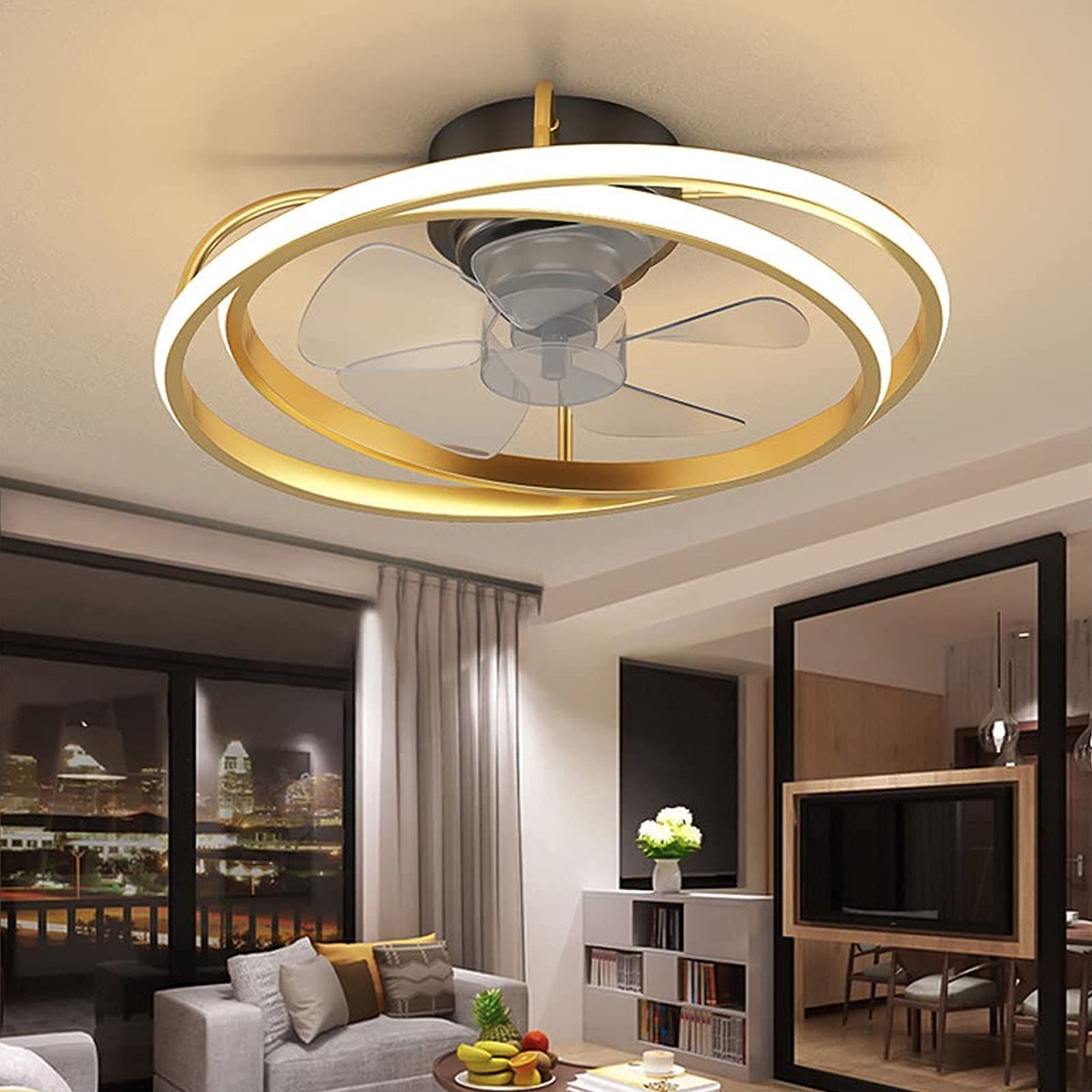 Ventilateur de plafond avec éclairage LED 30W dimmable et télécommande or