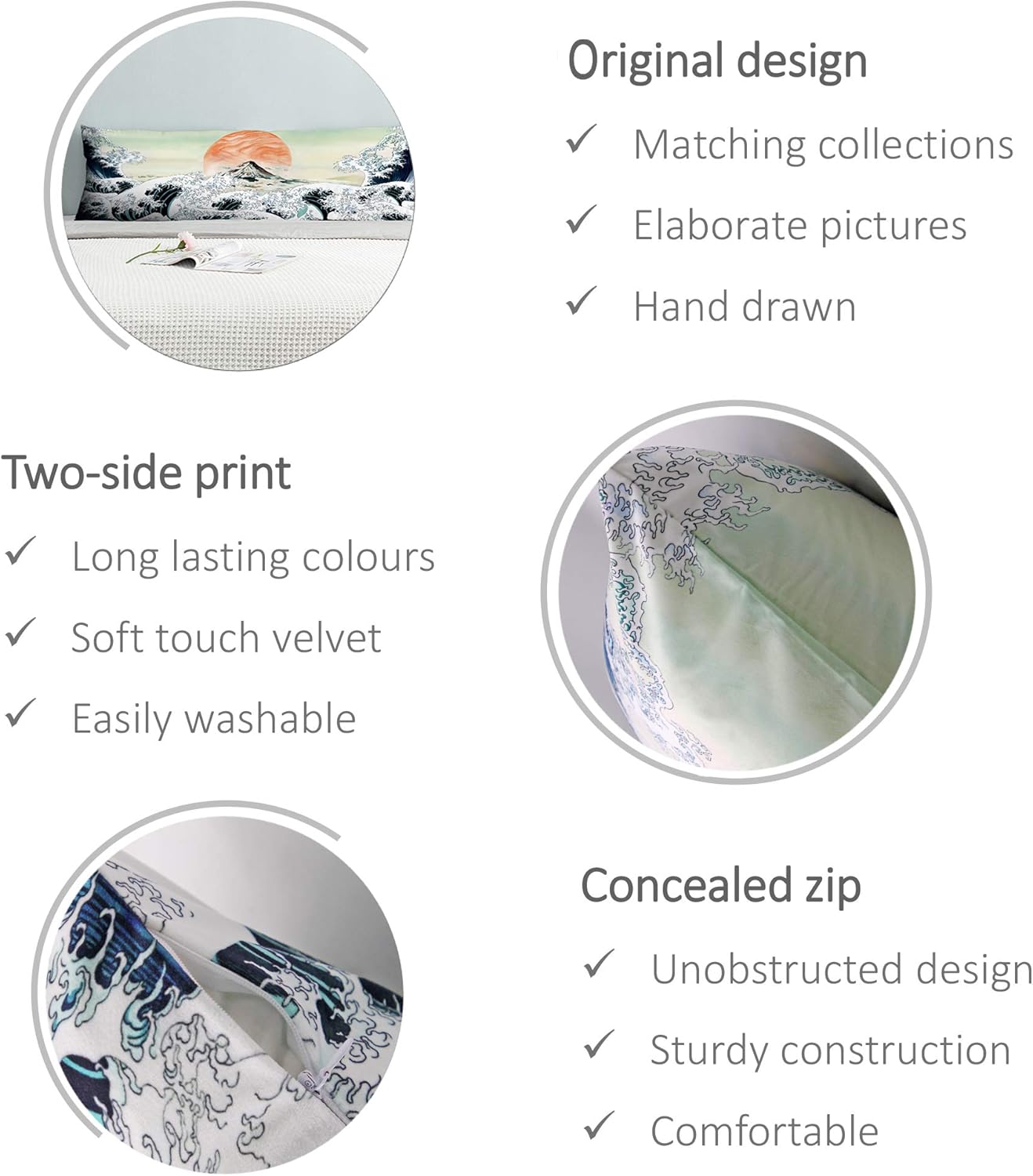 Body Pillow Cover - 20 x 54 inches - Digital Printing Body Pillow Case with Hidden Zipper Closure - Ultra Soft Velvet Body Pillow Pillowcase for Hair and Skin - Japanese Wave : Home & Kitchen