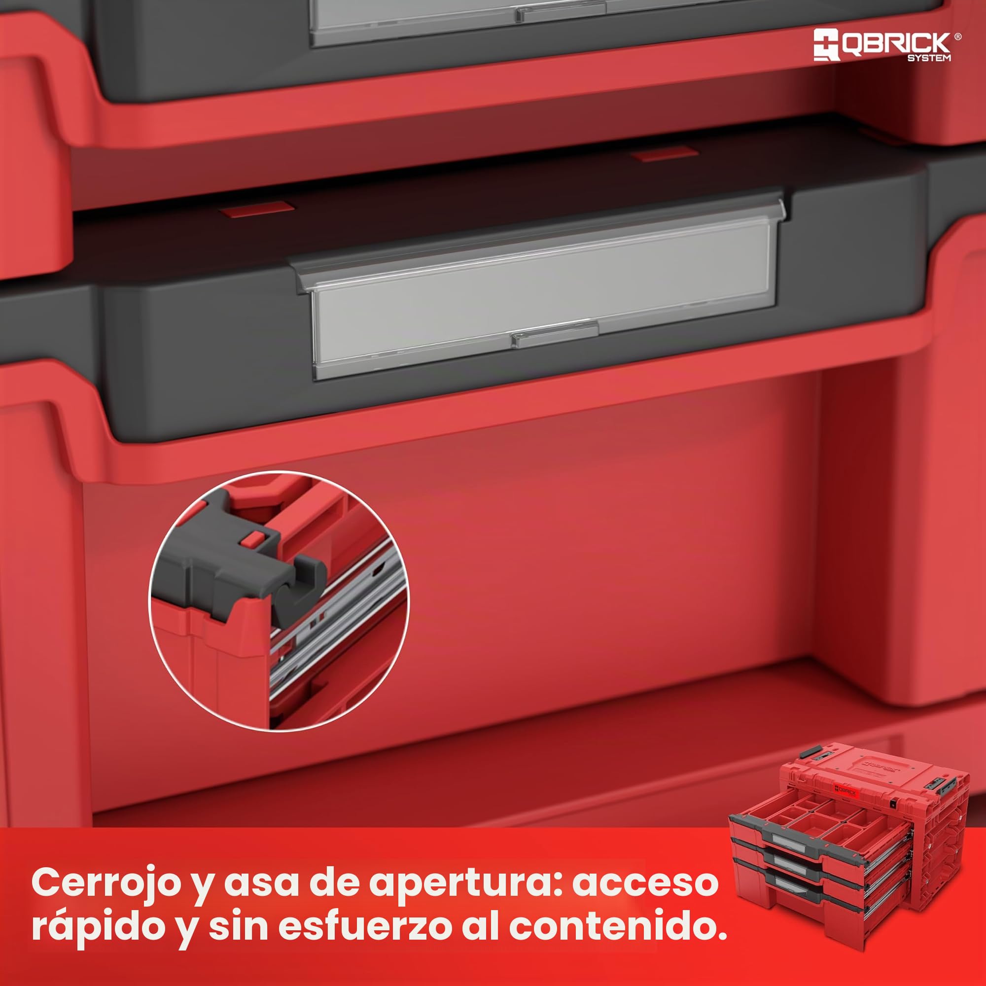 Qbrick System Caja de Herramientas Vacía - 3 Compartimentos - Maletin Herramientas - 542 x 335 x 369 mm Rojo