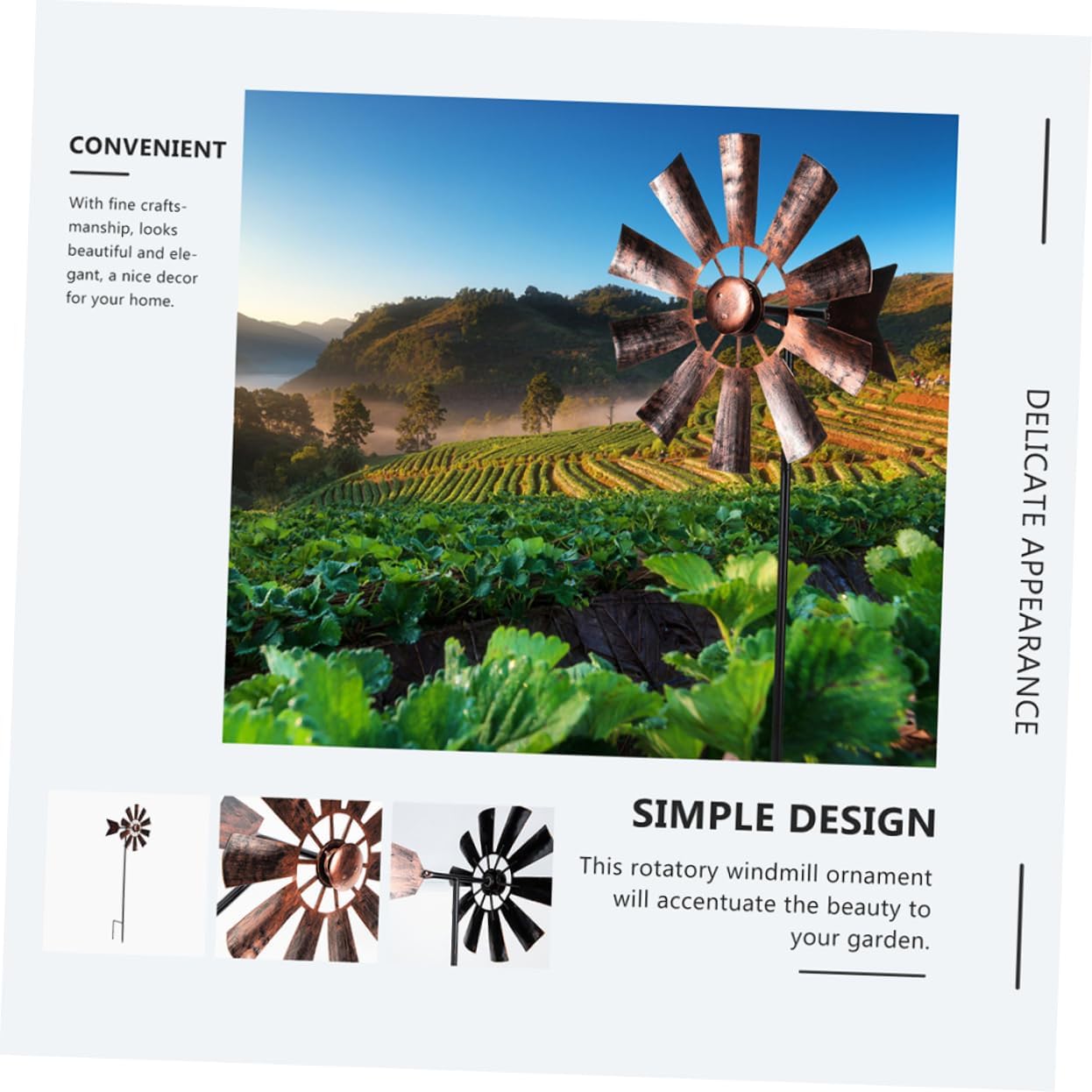 2pcs Metal Windmill Ornaments Pinwheel Shape Garden Decor Windmill Stake for Outdoor