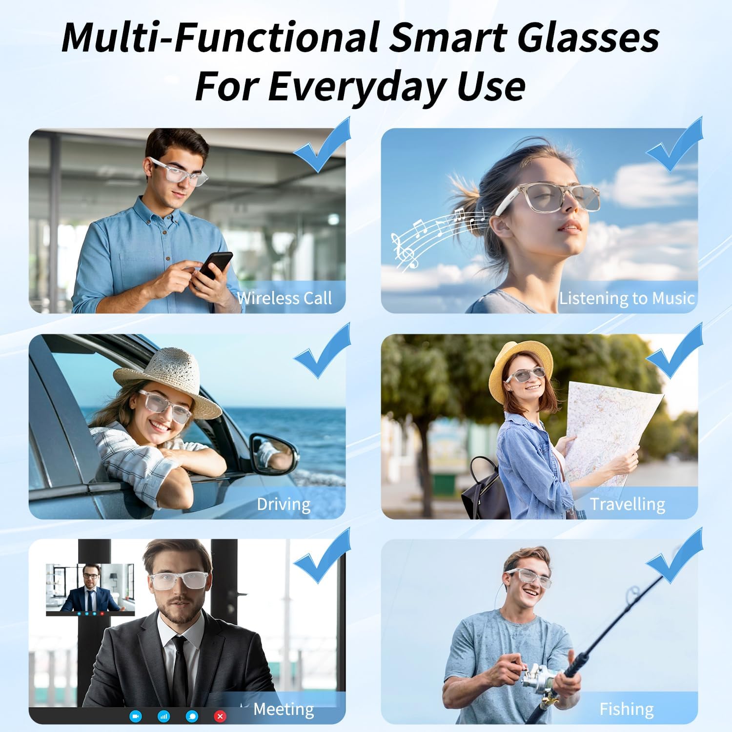 Smart Glasses, AI Bluetooth Glasses for Women/Men with 144 Language Instant Translation & Interpretation, Blue Light Filtering Photochromic Transition Lenses, Touch Control and Voice Control