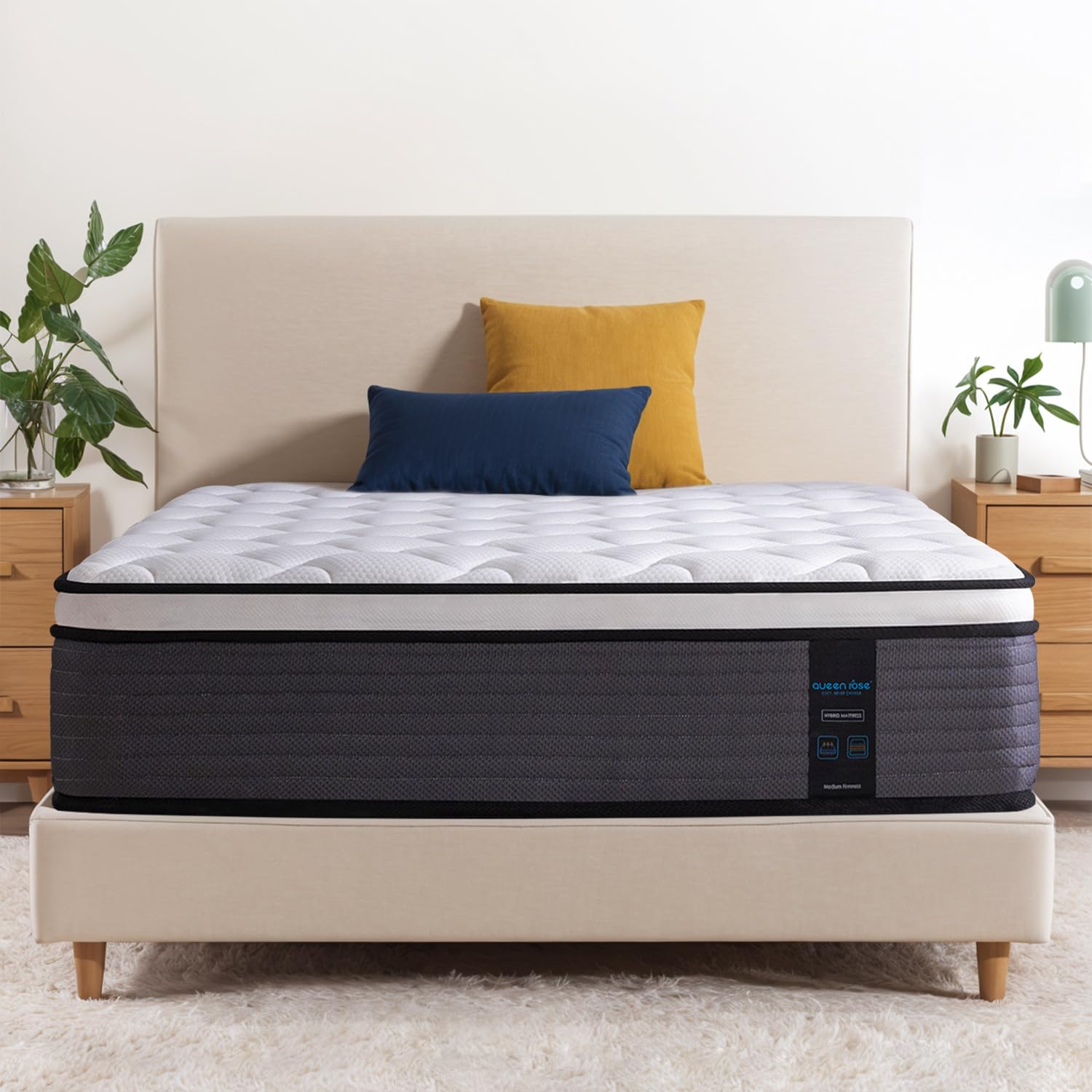 QUEEN ROSE Twin Mattress, 12 Inch Twin Size Hybrid Mattress in a Box, Gel Memory Foam & Individually Pocket Innerspring Bed Mattress, Medium Firm CertiPUR-US Certified & Fiberglass Free