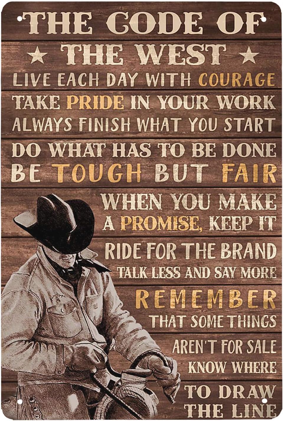 Sitrmgh Tin Sign The Code Of The West Cowboy With Black Hat Vintage Cave Bar Home Wall Decoration Cowboy Code 8X12 Inch