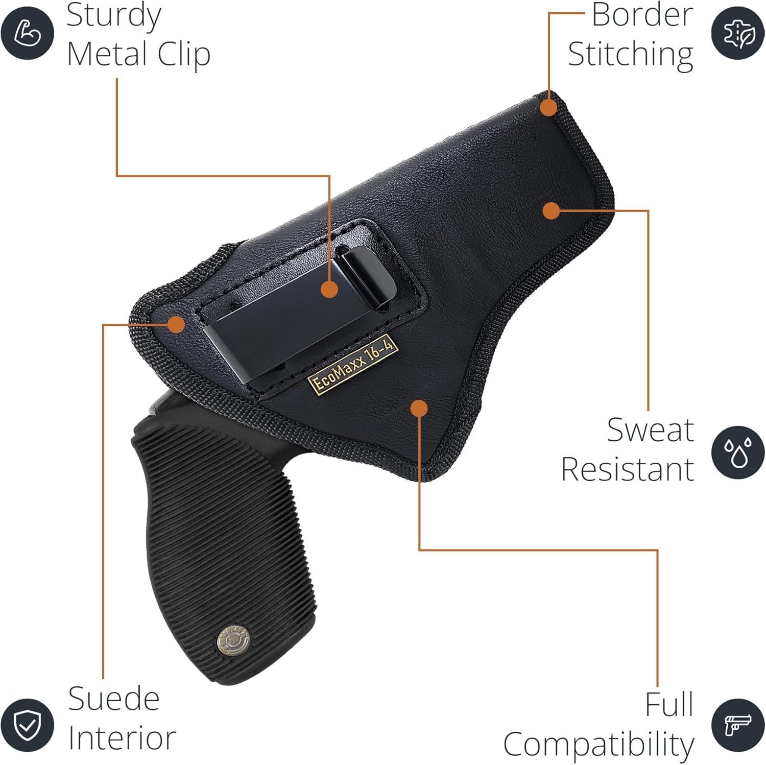 Holster for K, L & N-Frame Revolvers 4" Barrel (Taurus Judge 5 & 6 Rounds, Ruger SP101, 6-Shot Service Size), Eco-Leather IWB, Concealed Carry by MaxxCarry